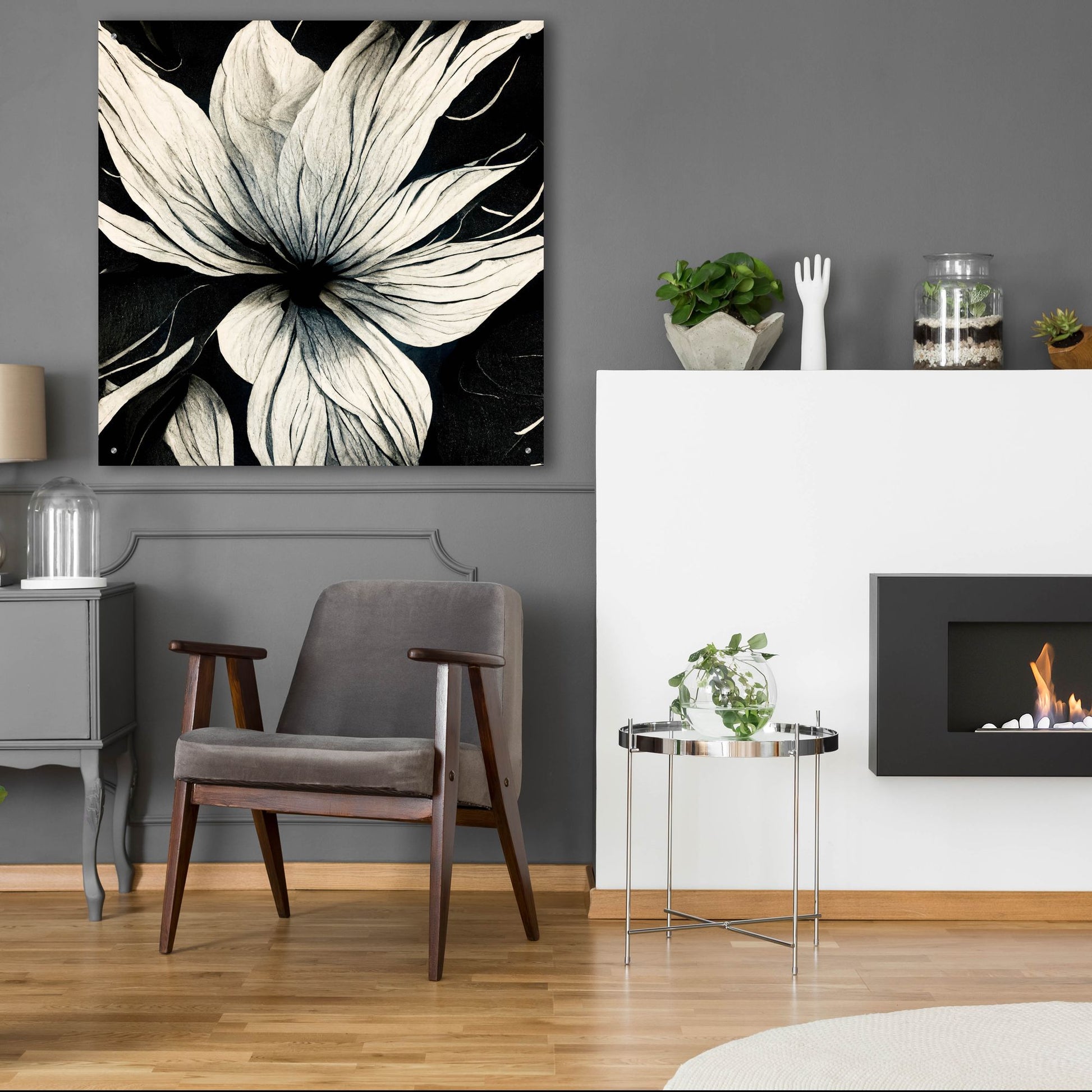 Epic Art 'Flowers Black White 32' by Ray Heere, Acrylic Glass Wall Art,36x36