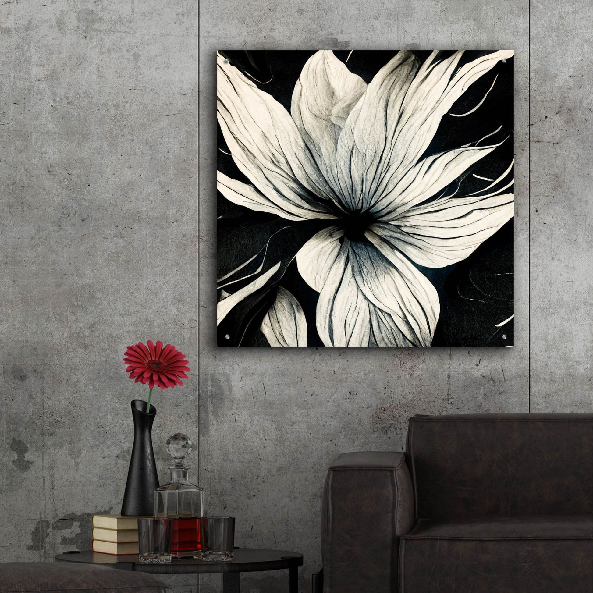 Epic Art 'Flowers Black White 32' by Ray Heere, Acrylic Glass Wall Art,36x36