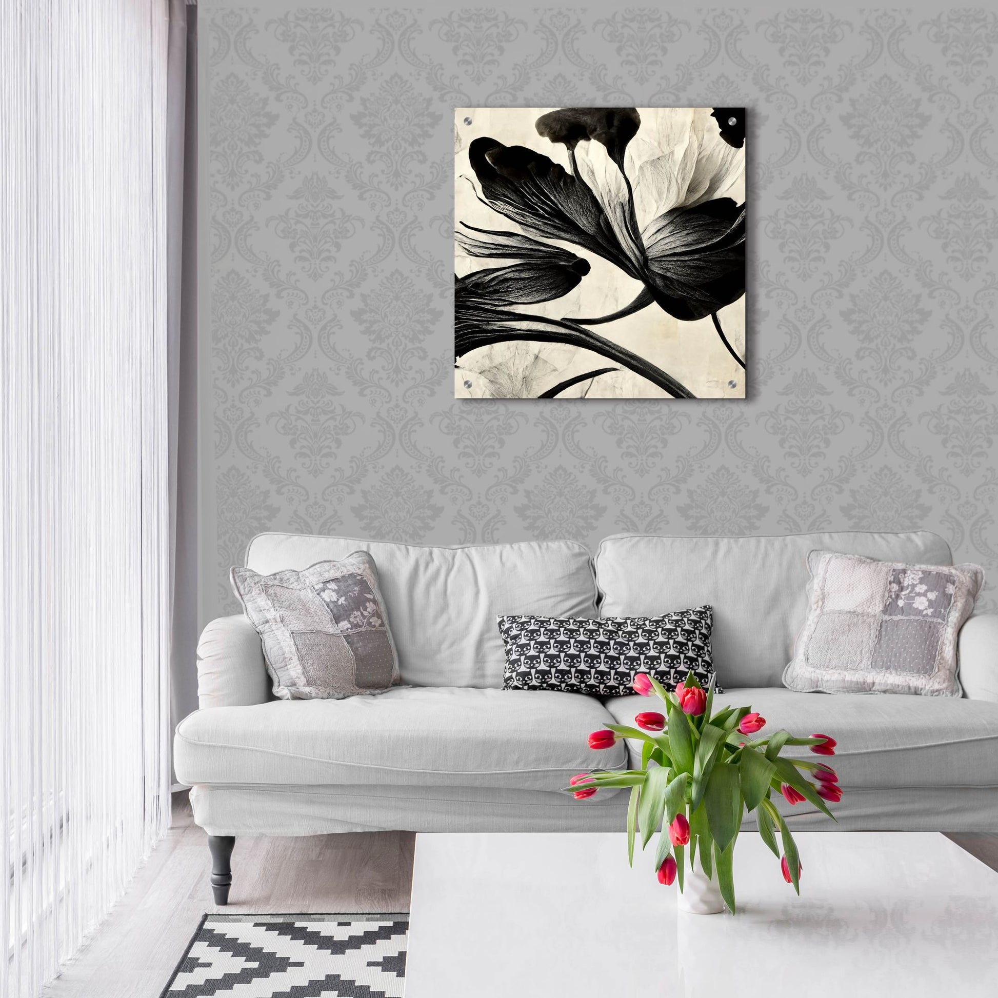 Epic Art 'Flowers Black White 33' by Ray Heere, Acrylic Glass Wall Art,24x24