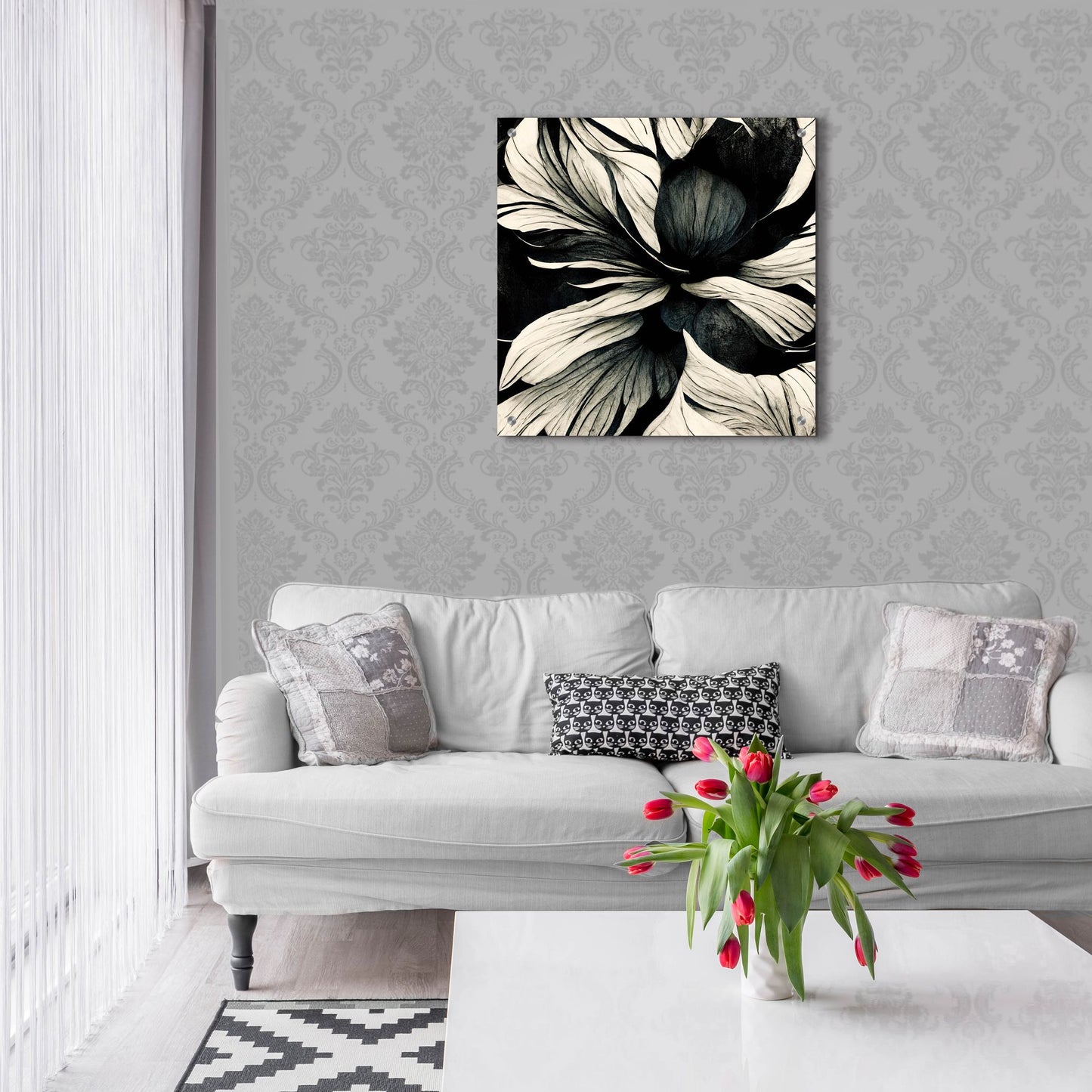 Epic Art 'Flowers Black White 34' by Ray Heere, Acrylic Glass Wall Art,24x24