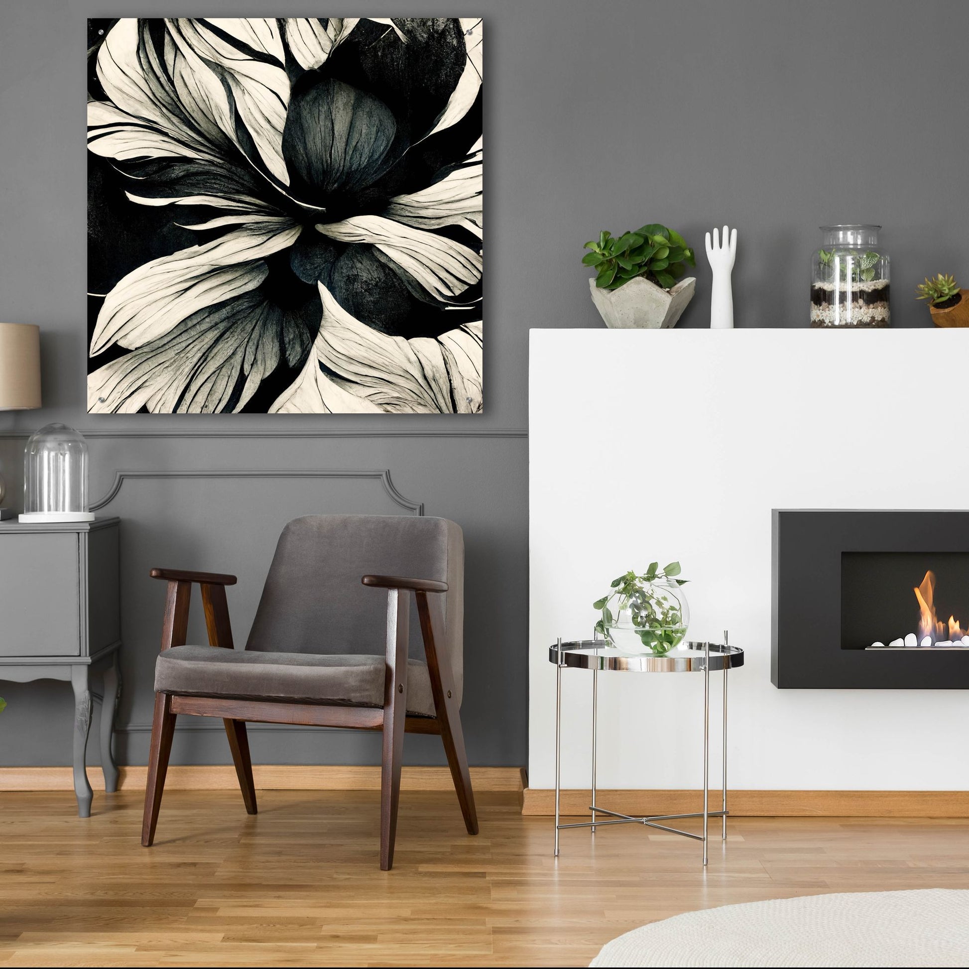 Epic Art 'Flowers Black White 34' by Ray Heere, Acrylic Glass Wall Art,36x36