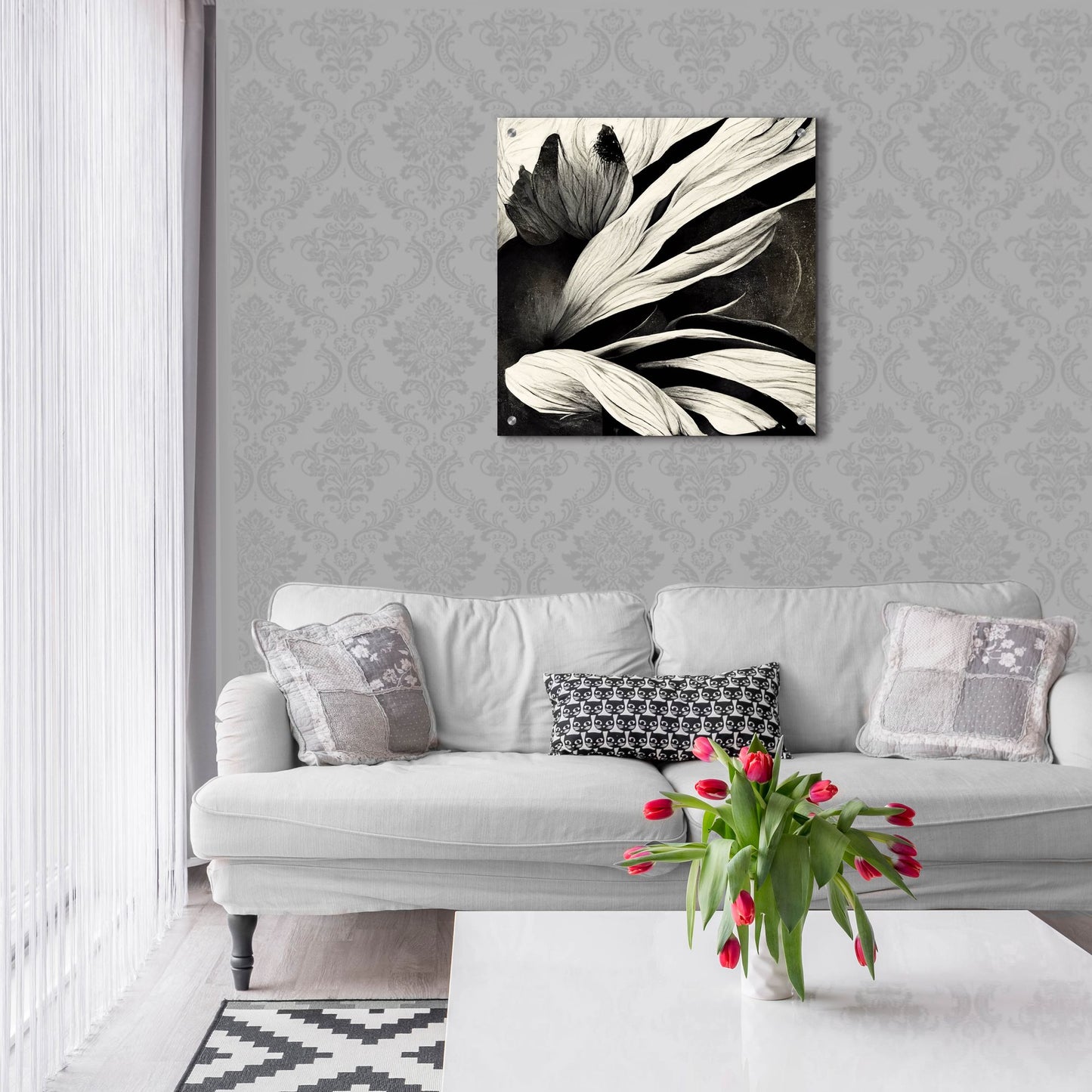 Epic Art 'Flowers Black White 35' by Ray Heere, Acrylic Glass Wall Art,24x24