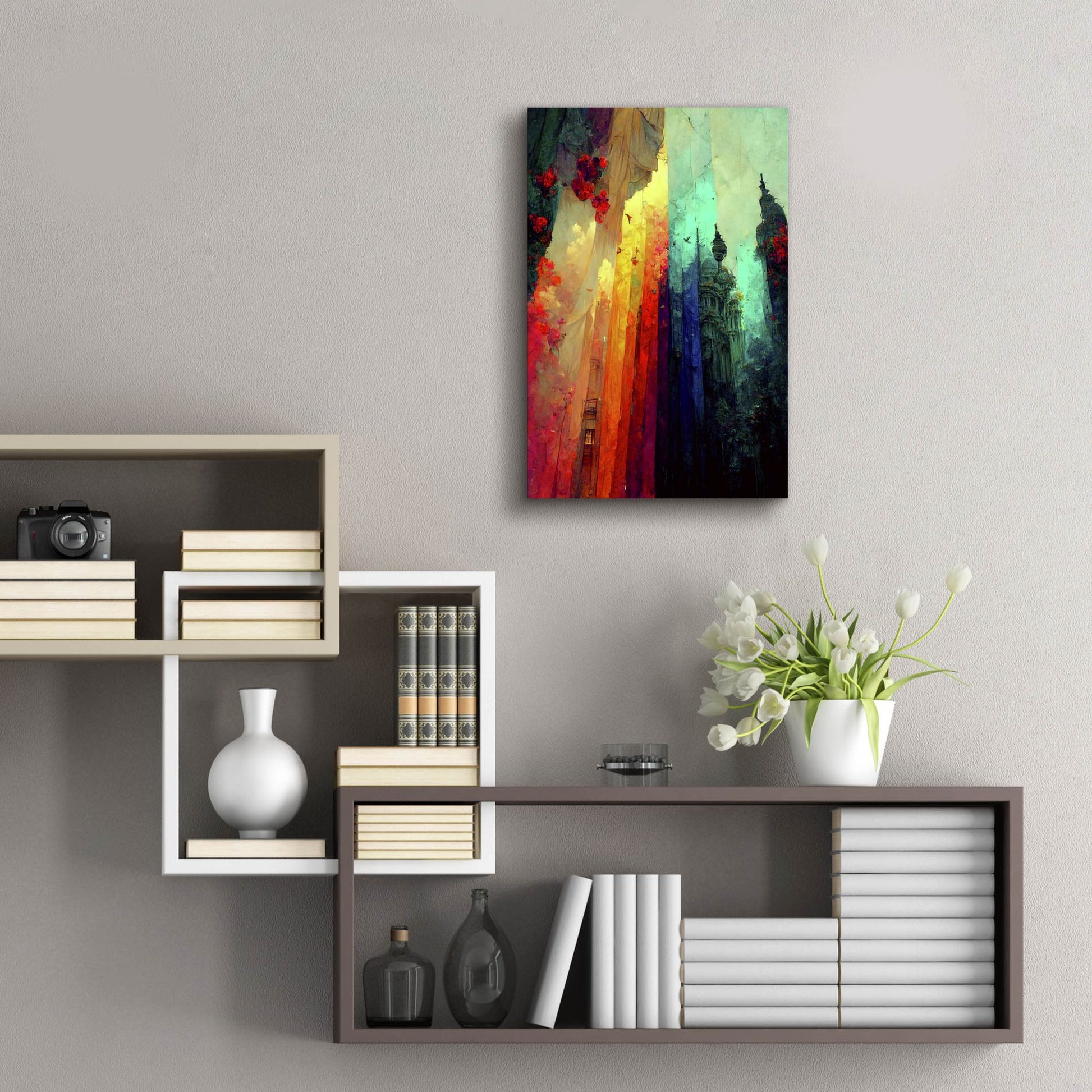 Epic Art 'Fantasy Draped City' by Romantz Art, Acrylic Glass Wall Art,16x24