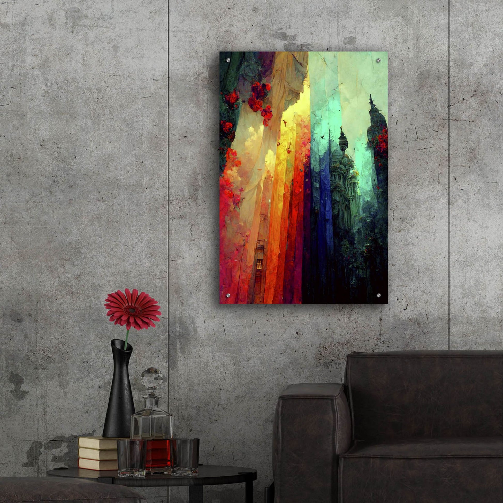 Epic Art 'Fantasy Draped City' by Romantz Art, Acrylic Glass Wall Art,24x36