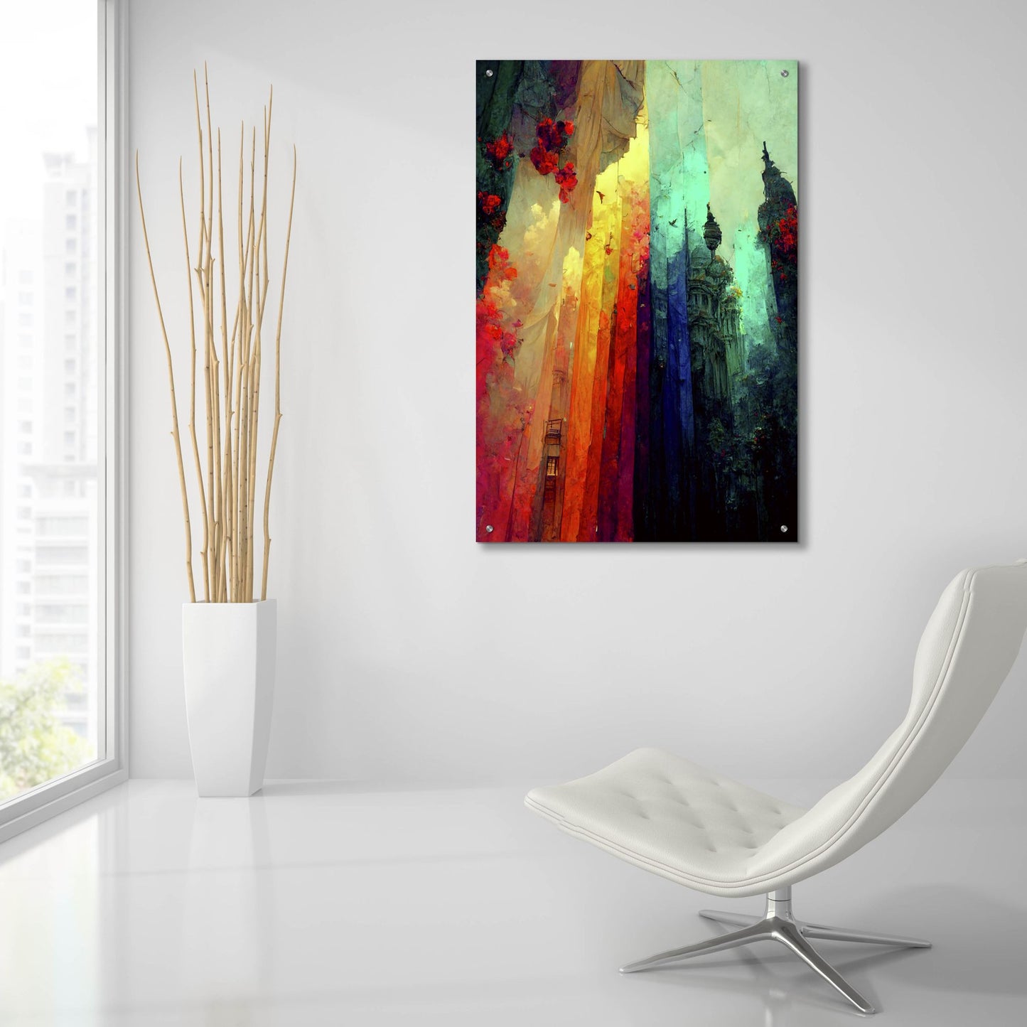 Epic Art 'Fantasy Draped City' by Romantz Art, Acrylic Glass Wall Art,24x36