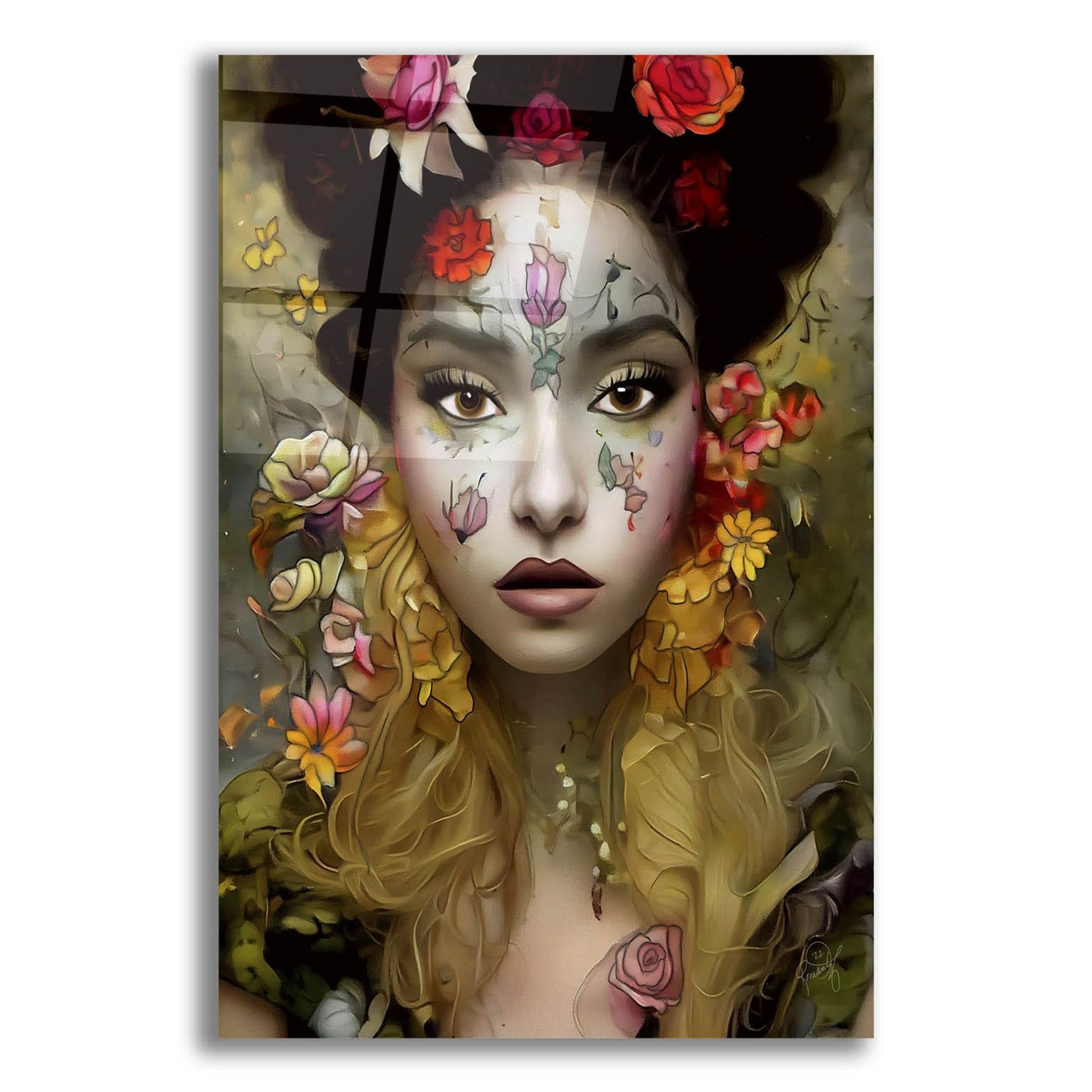 Epic Art 'Floral la Femme Portrait 1' by Romantz Art, Acrylic Glass Wall Art,12x16