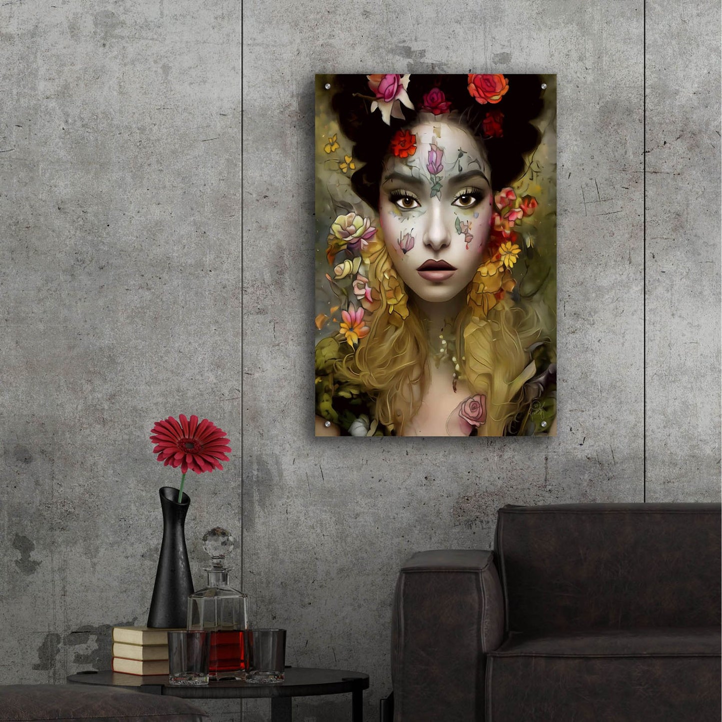 Epic Art 'Floral la Femme Portrait 1' by Romantz Art, Acrylic Glass Wall Art,24x36