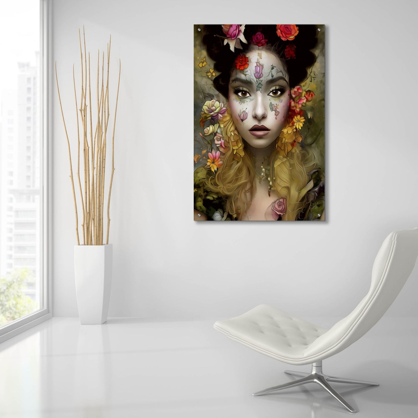 Epic Art 'Floral la Femme Portrait 1' by Romantz Art, Acrylic Glass Wall Art,24x36