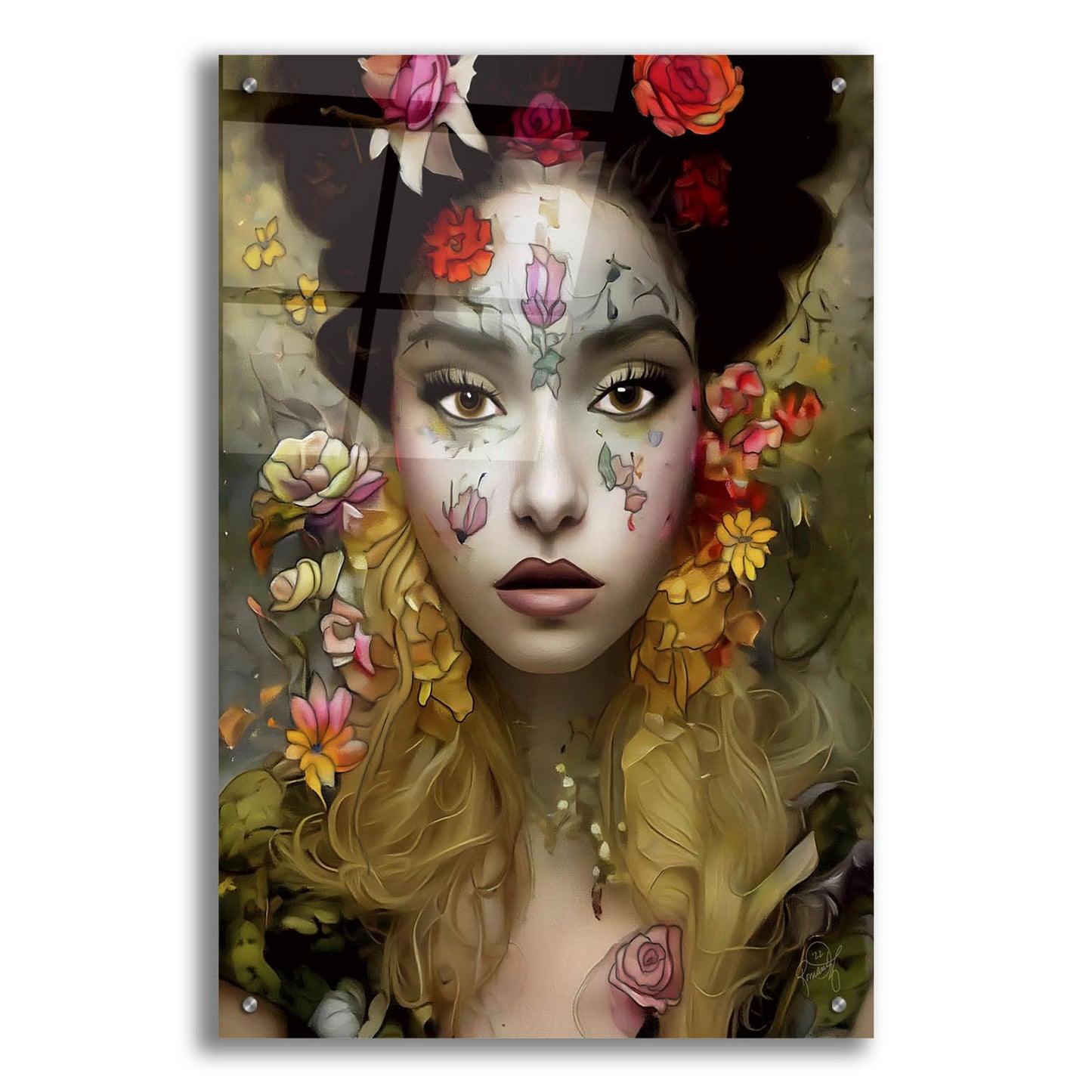 Epic Art 'Floral la Femme Portrait 1' by Romantz Art, Acrylic Glass Wall Art,24x36