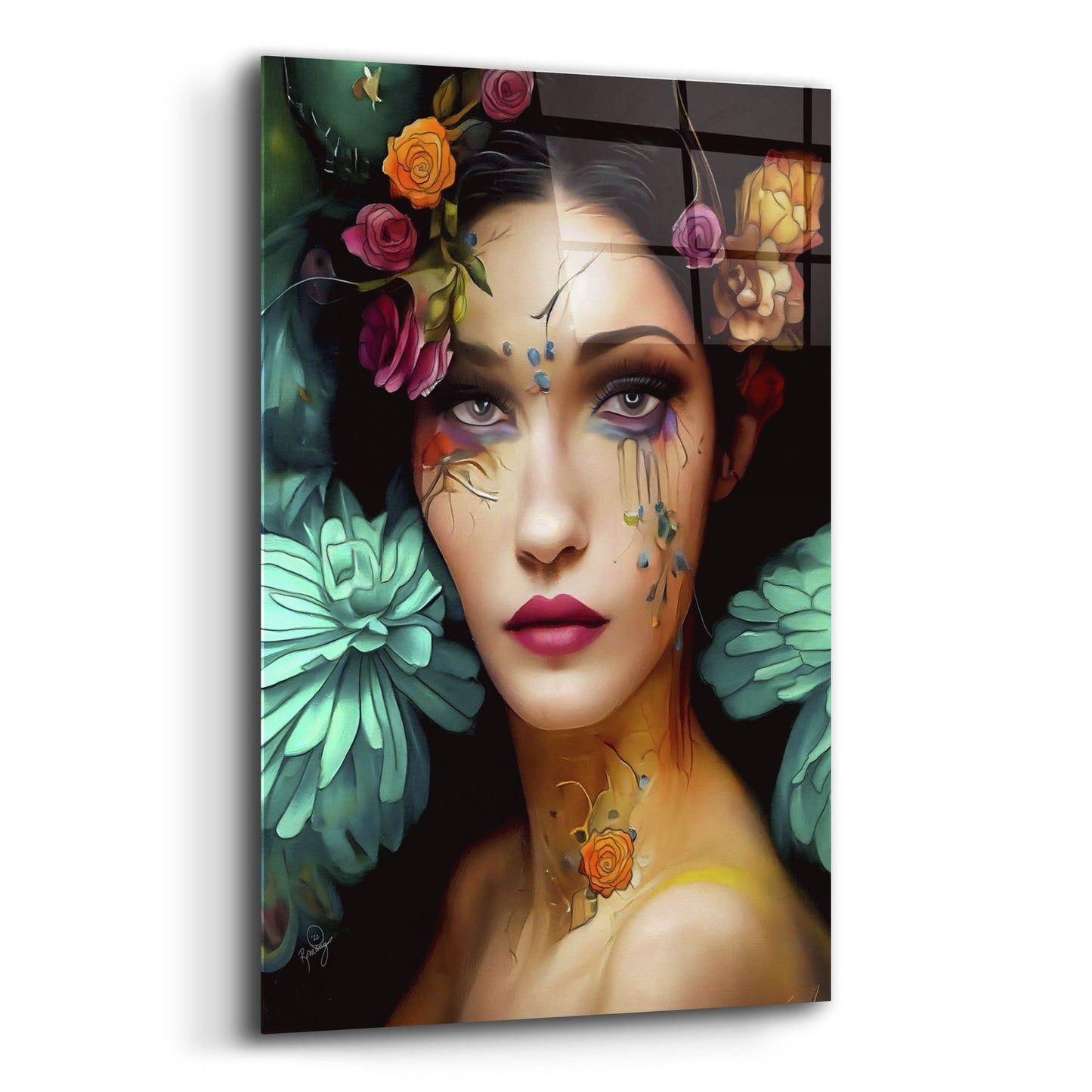 Epic Art 'Floral la Femme Portrait 2' by Romantz Art, Acrylic Glass Wall Art,12x16