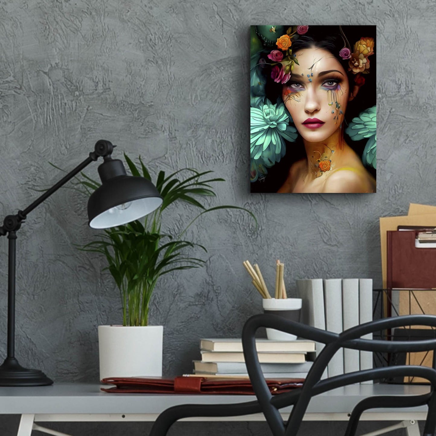 Epic Art 'Floral la Femme Portrait 2' by Romantz Art, Acrylic Glass Wall Art,12x16