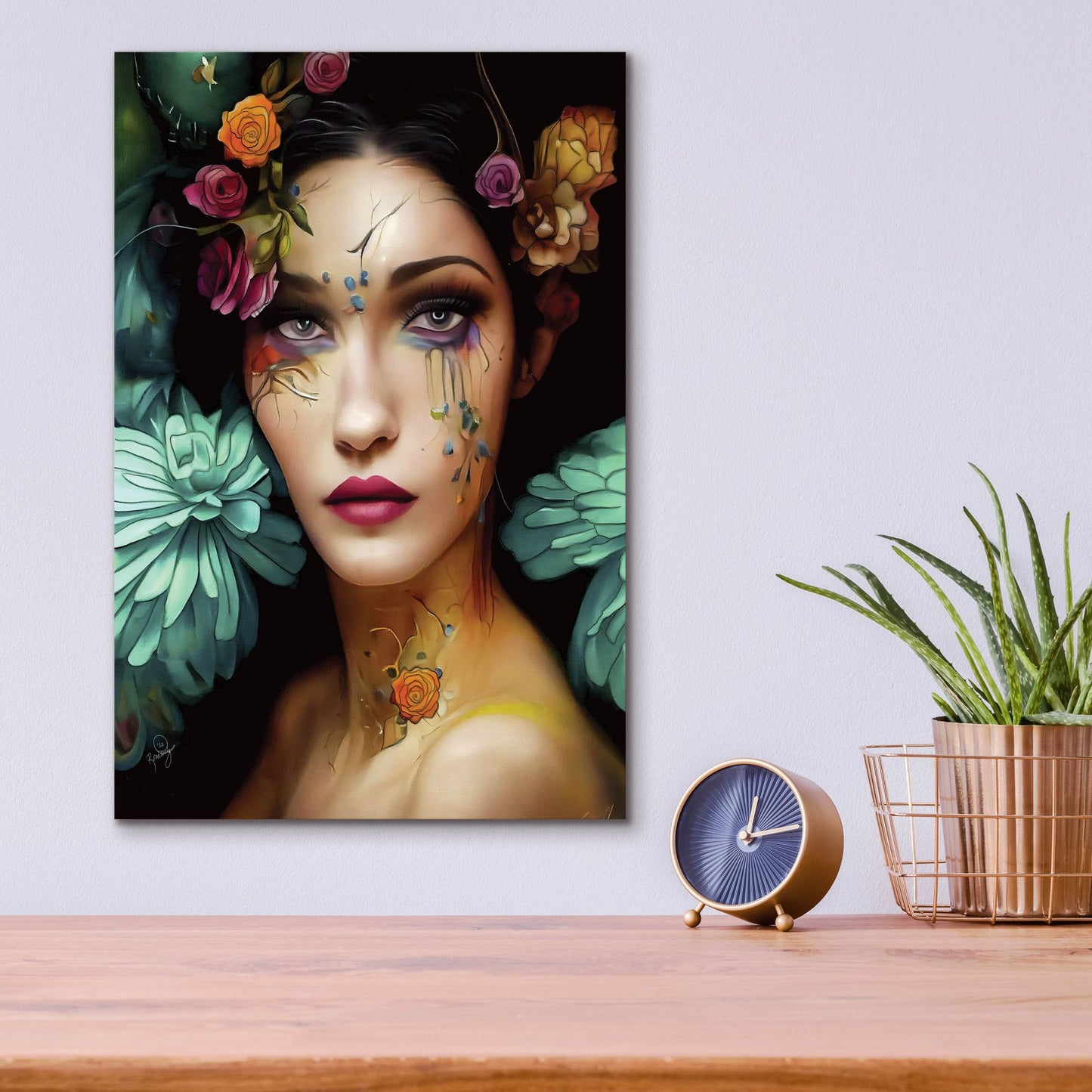 Epic Art 'Floral la Femme Portrait 2' by Romantz Art, Acrylic Glass Wall Art,12x16