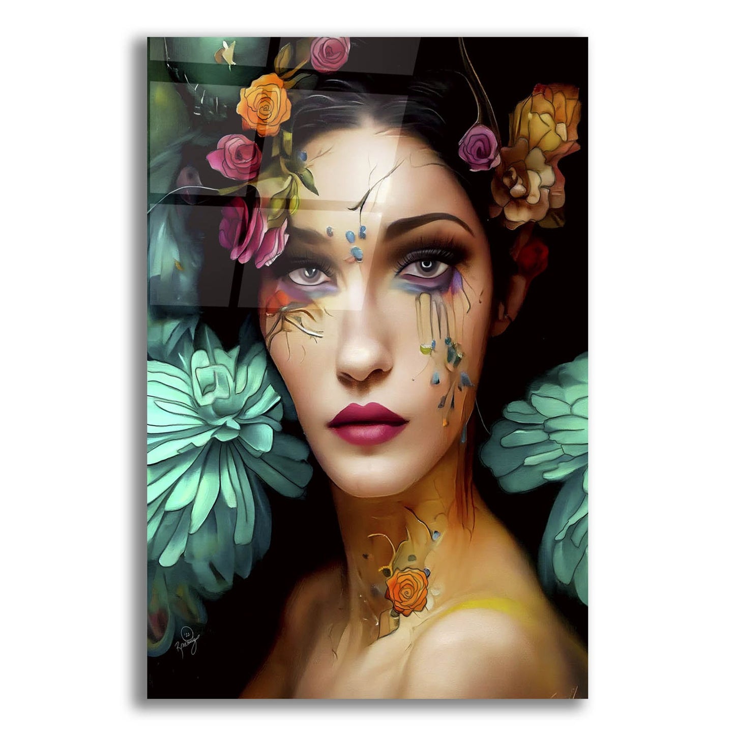 Epic Art 'Floral la Femme Portrait 2' by Romantz Art, Acrylic Glass Wall Art,12x16