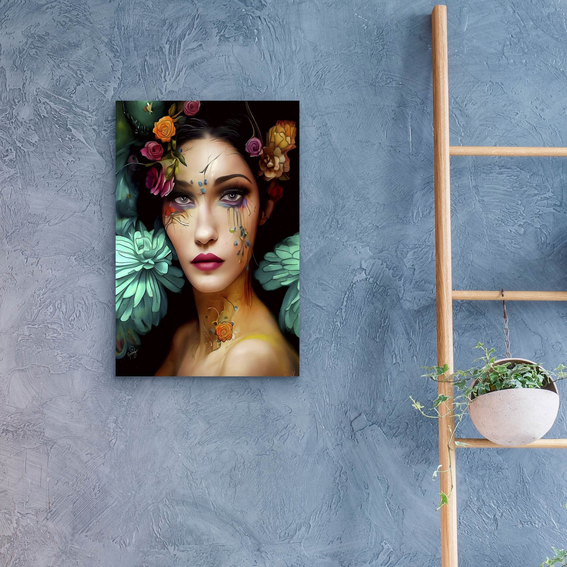 Epic Art 'Floral la Femme Portrait 2' by Romantz Art, Acrylic Glass Wall Art,16x24