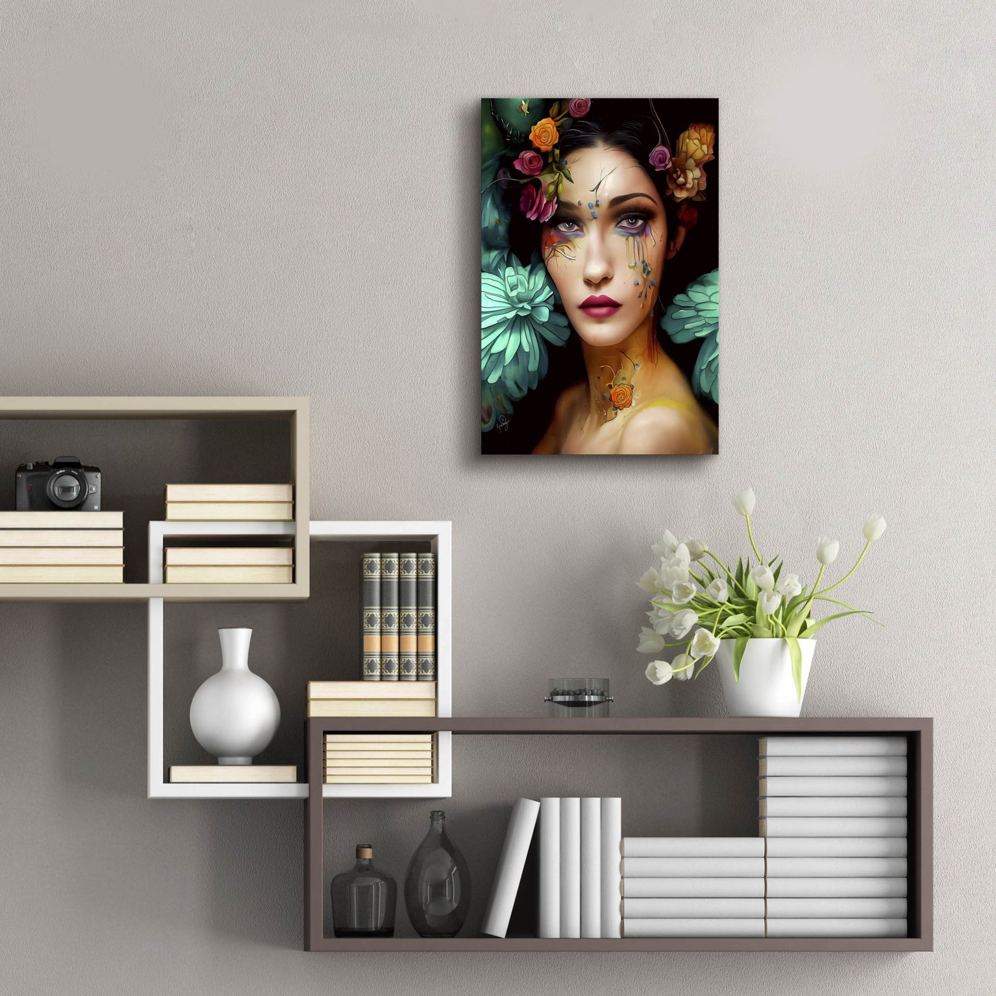 Epic Art 'Floral la Femme Portrait 2' by Romantz Art, Acrylic Glass Wall Art,16x24