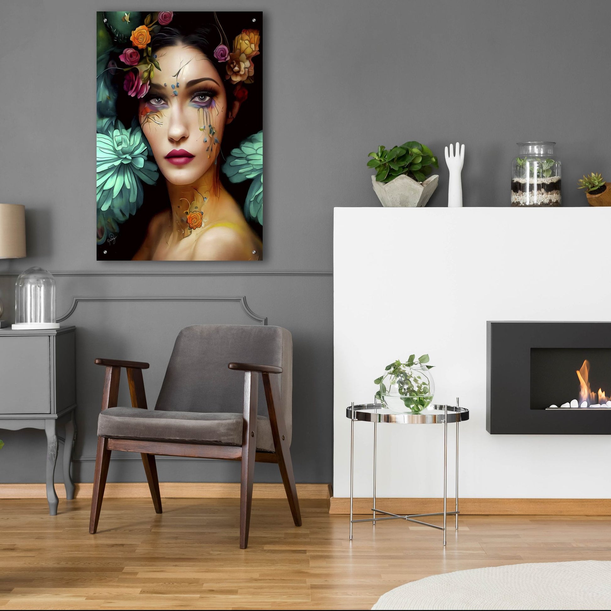 Epic Art 'Floral la Femme Portrait 2' by Romantz Art, Acrylic Glass Wall Art,24x36