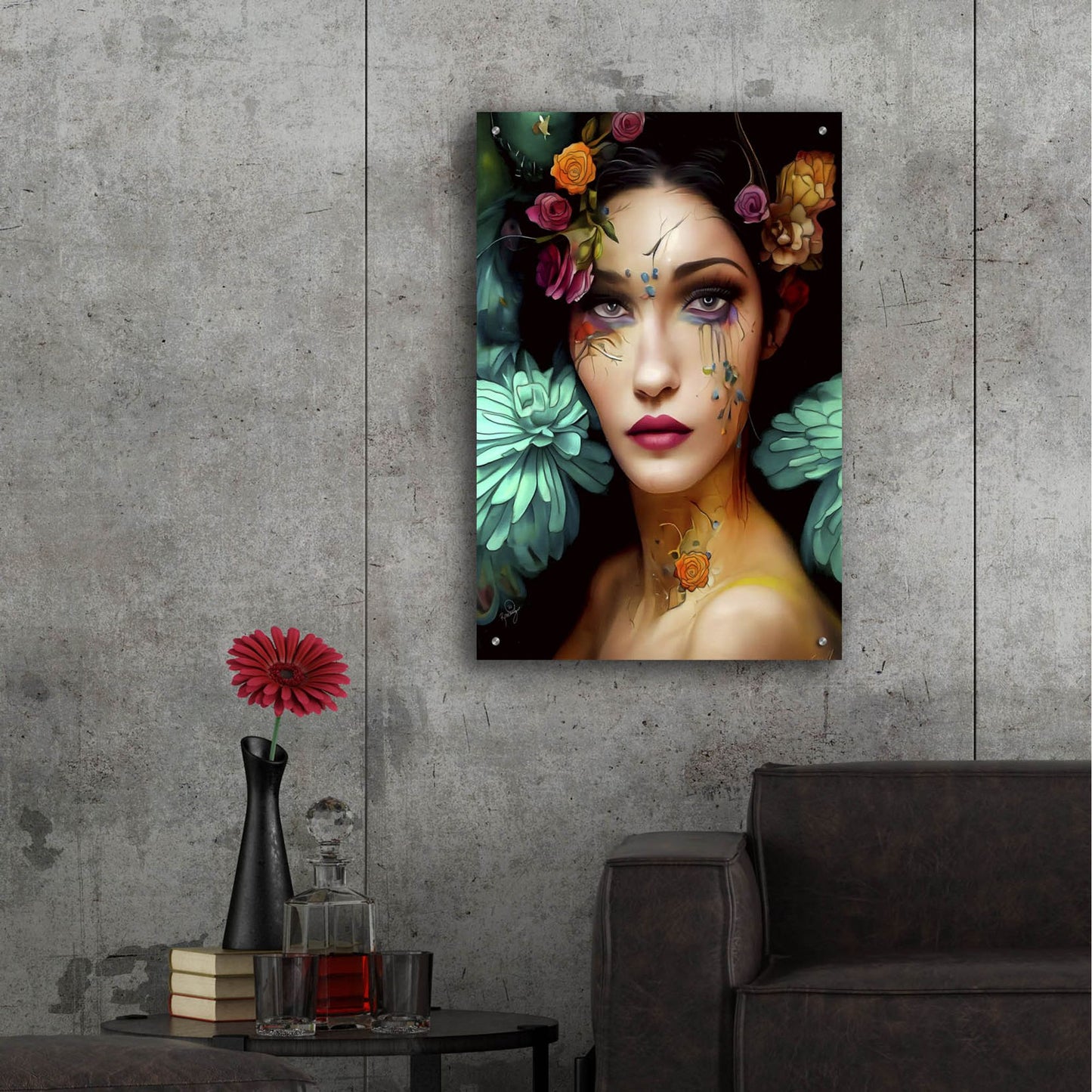 Epic Art 'Floral la Femme Portrait 2' by Romantz Art, Acrylic Glass Wall Art,24x36