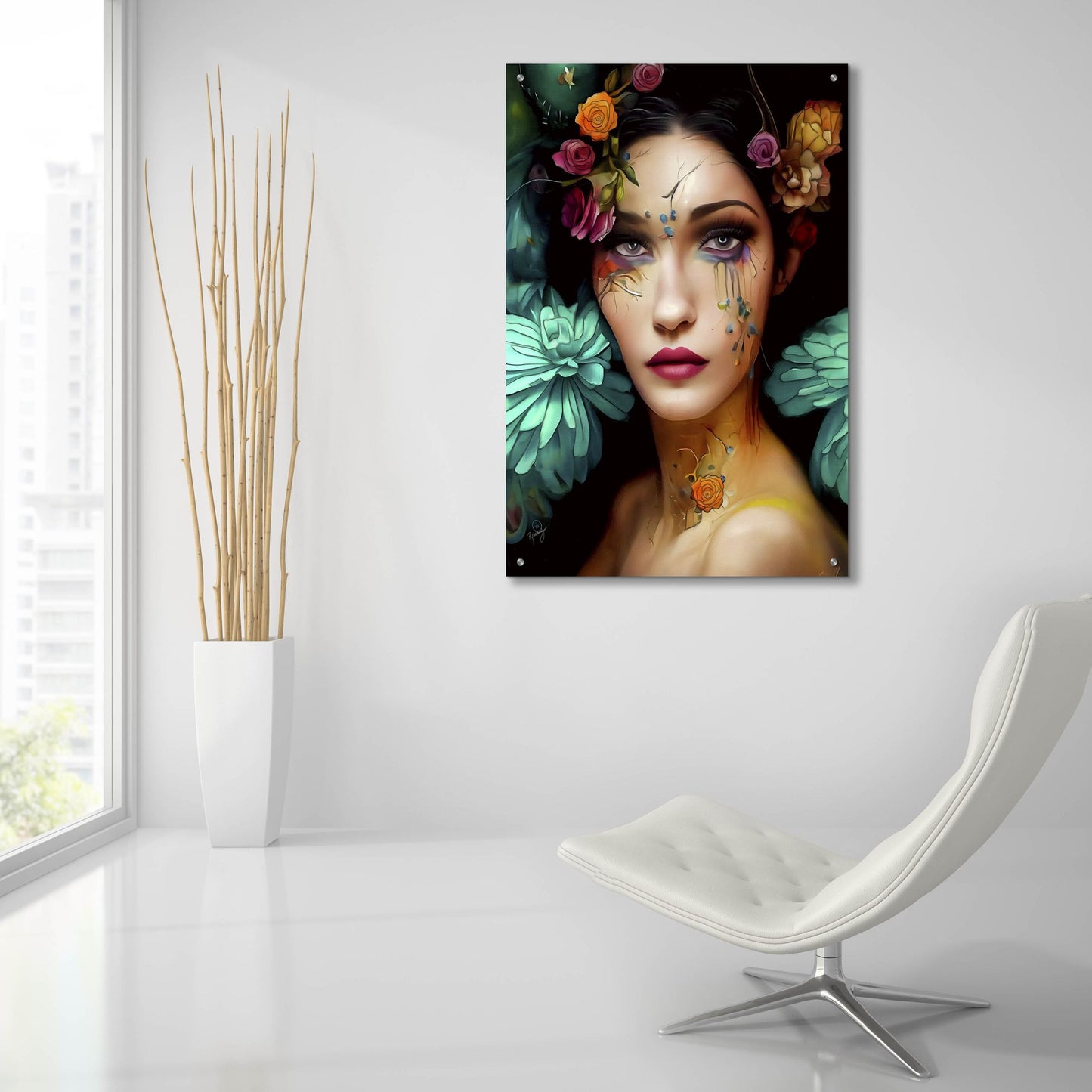 Epic Art 'Floral la Femme Portrait 2' by Romantz Art, Acrylic Glass Wall Art,24x36