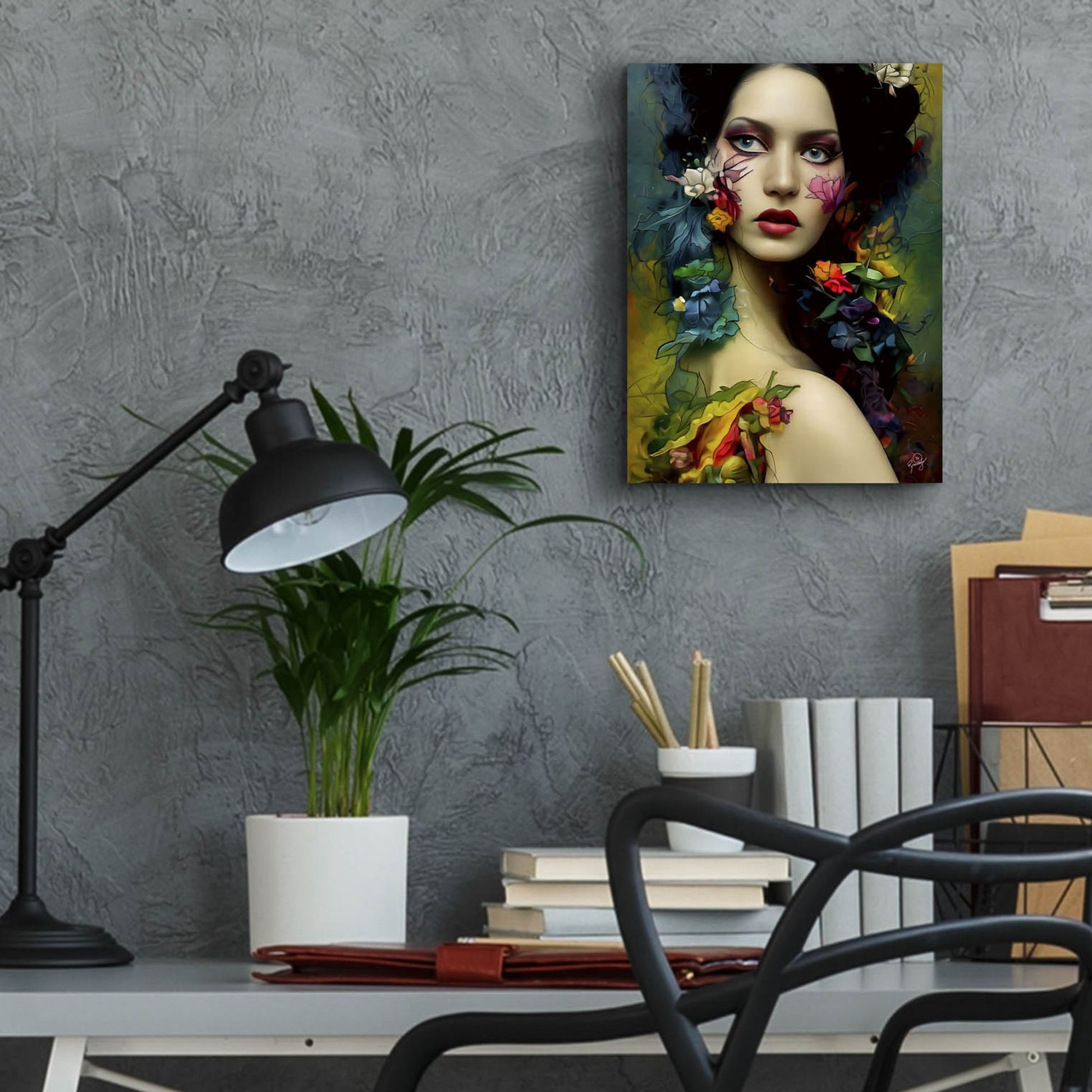 Epic Art 'Floral la Femme Portrait 3' by Romantz Art, Acrylic Glass Wall Art,12x16