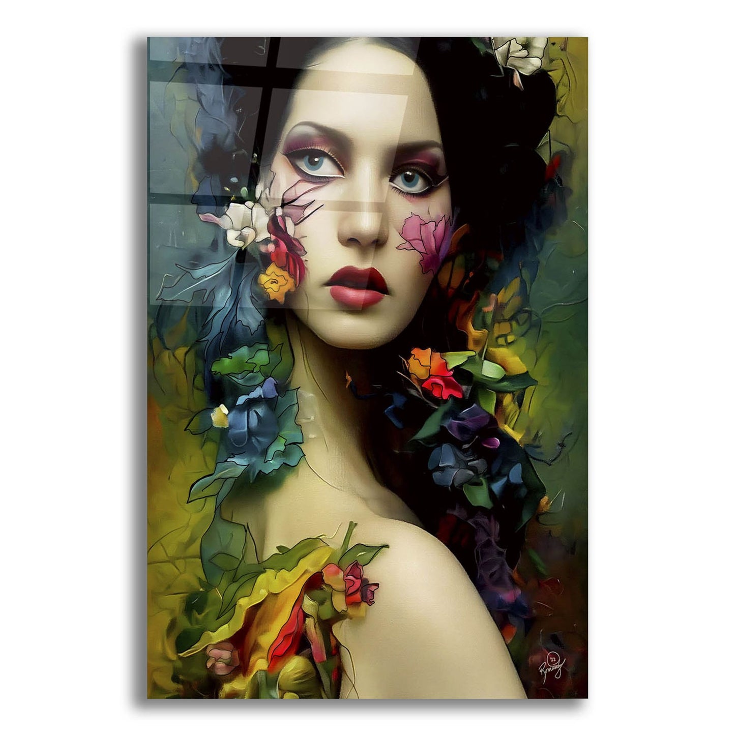 Epic Art 'Floral la Femme Portrait 3' by Romantz Art, Acrylic Glass Wall Art,12x16