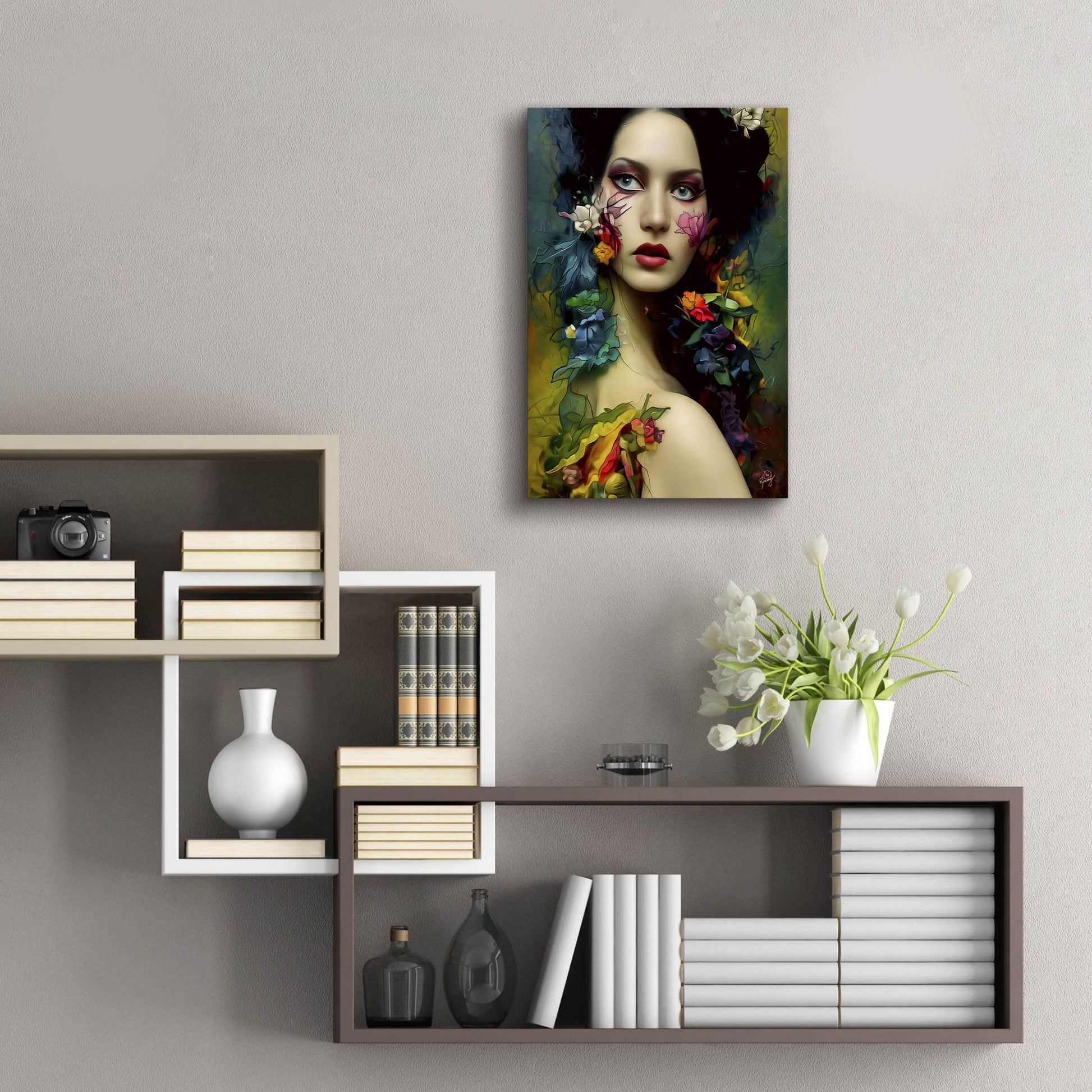 Epic Art 'Floral la Femme Portrait 3' by Romantz Art, Acrylic Glass Wall Art,16x24