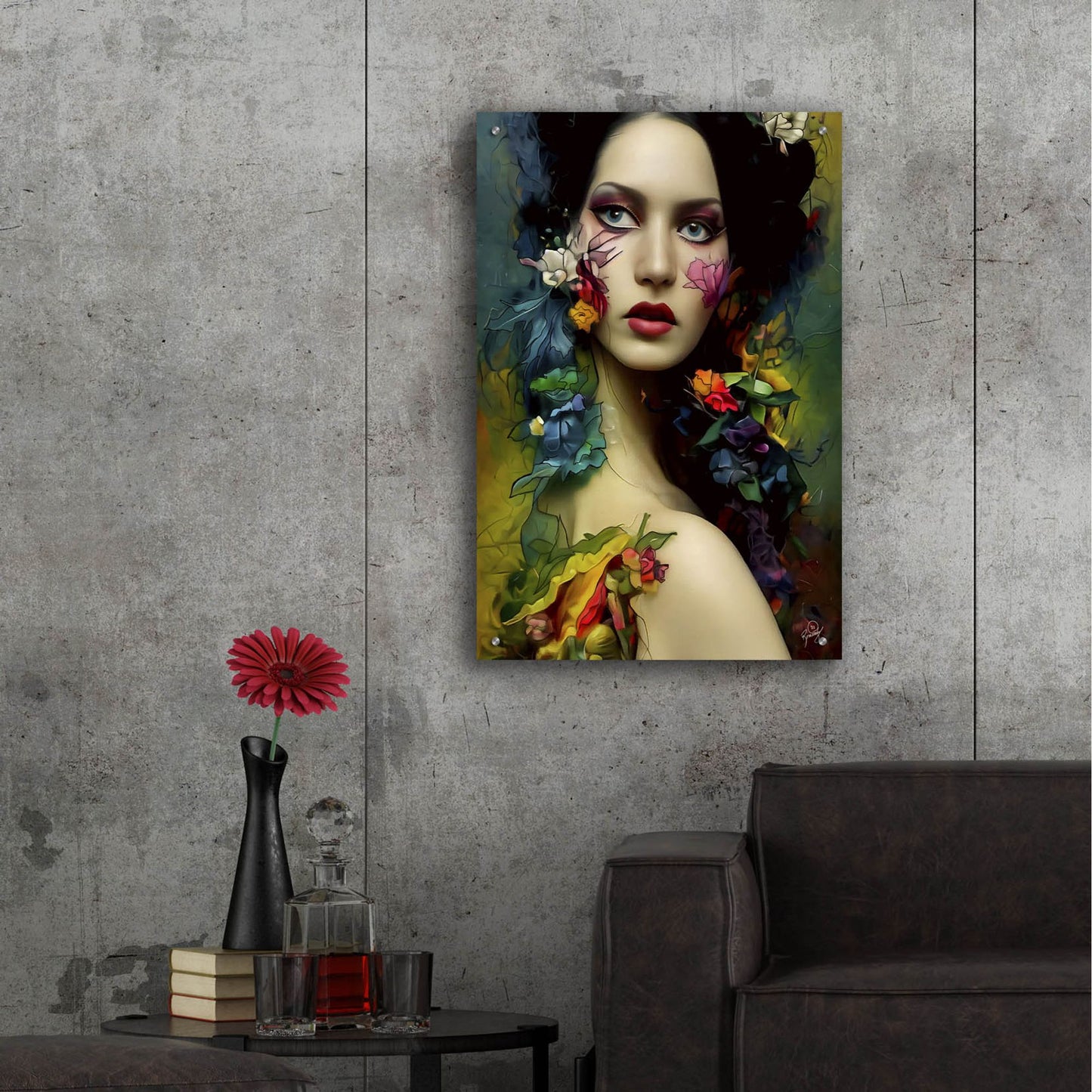 Epic Art 'Floral la Femme Portrait 3' by Romantz Art, Acrylic Glass Wall Art,24x36