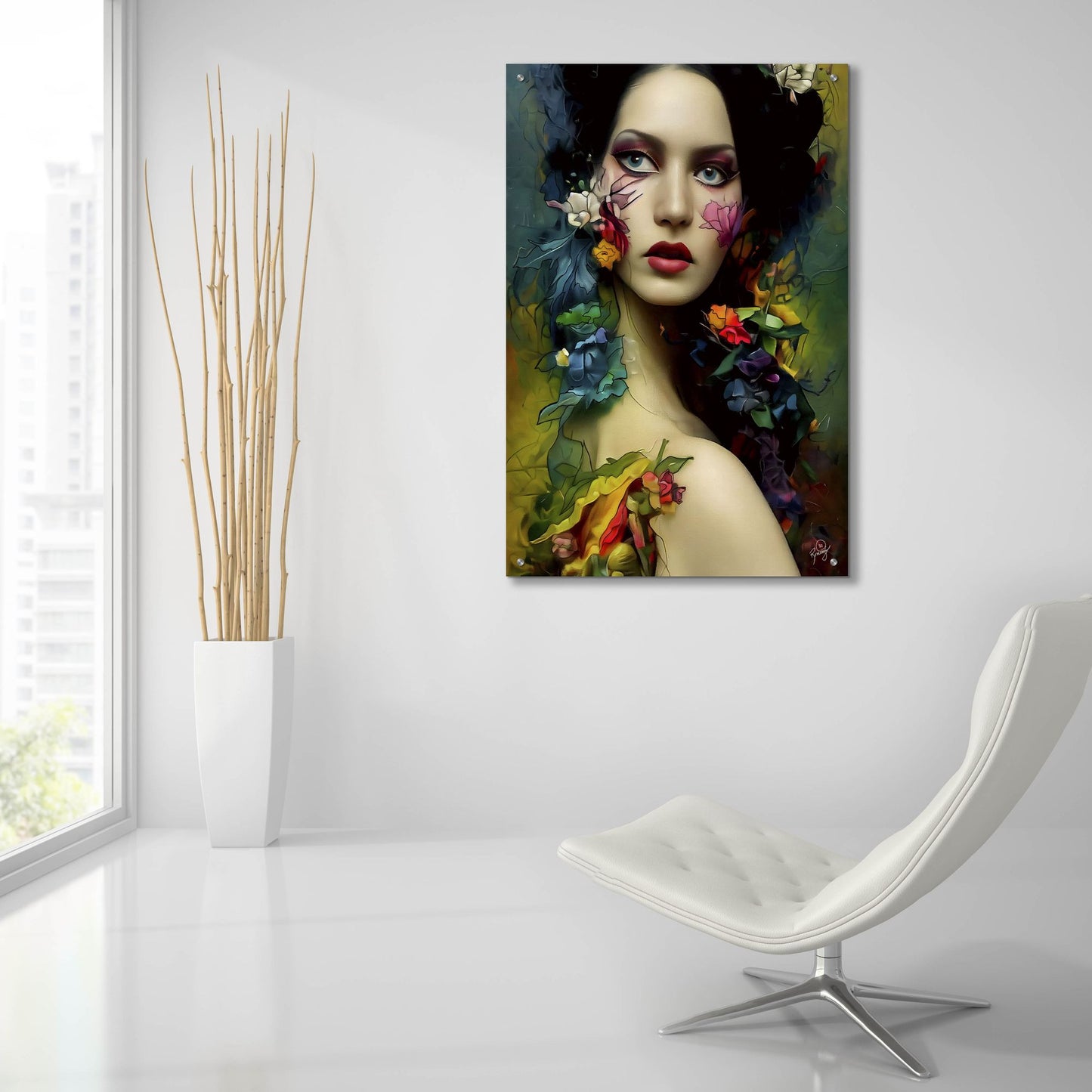 Epic Art 'Floral la Femme Portrait 3' by Romantz Art, Acrylic Glass Wall Art,24x36