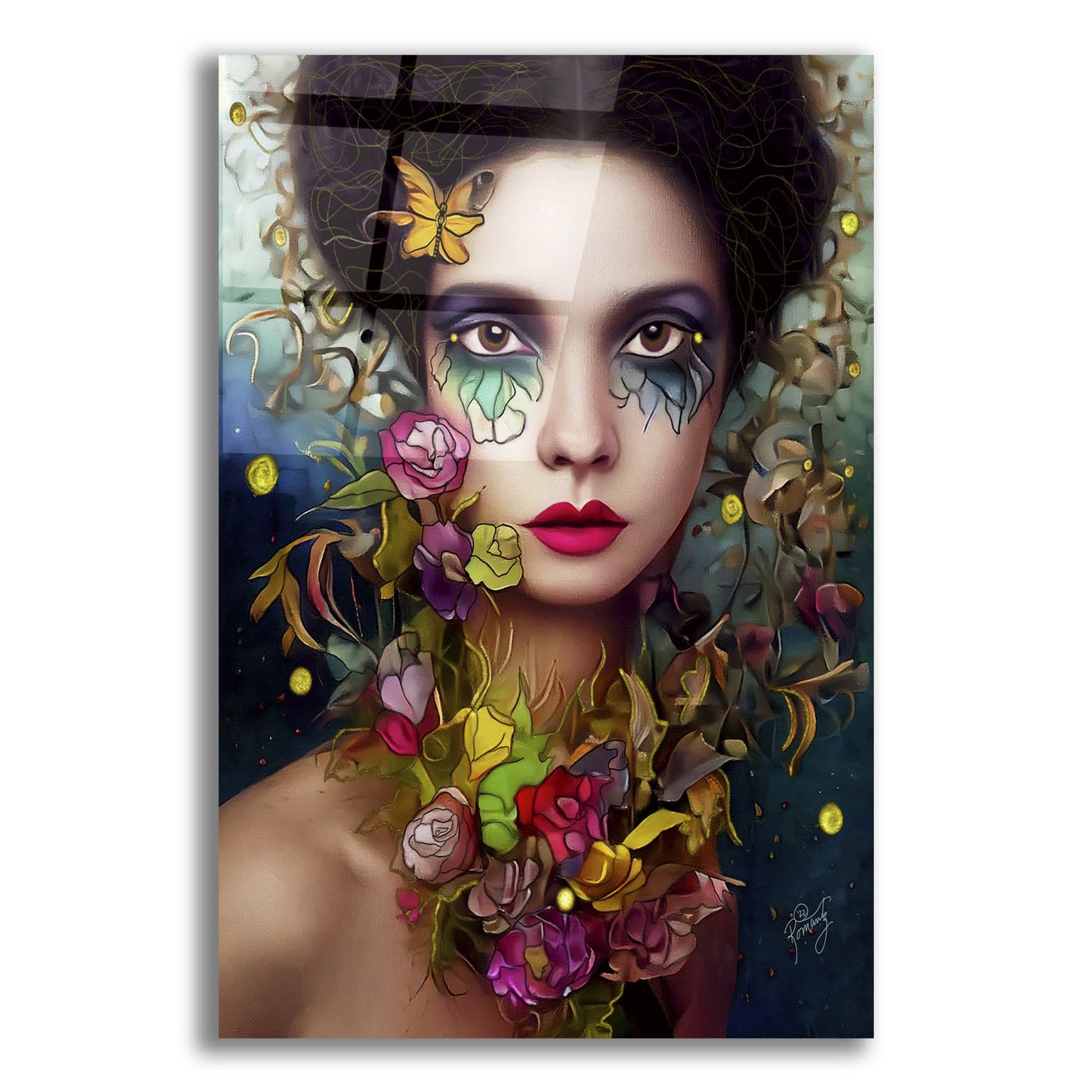 Epic Art 'Floral la Femme Portrait 4' by Romantz Art, Acrylic Glass Wall Art,12x16