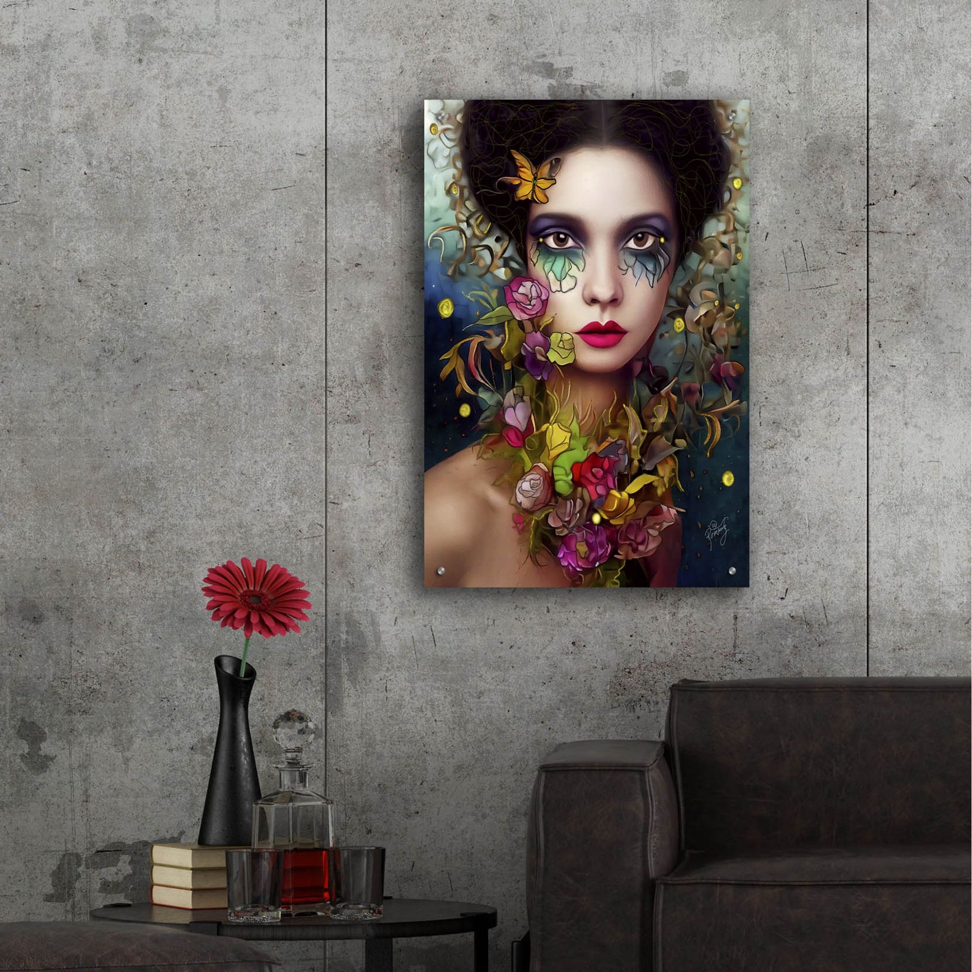 Epic Art 'Floral la Femme Portrait 4' by Romantz Art, Acrylic Glass Wall Art,24x36