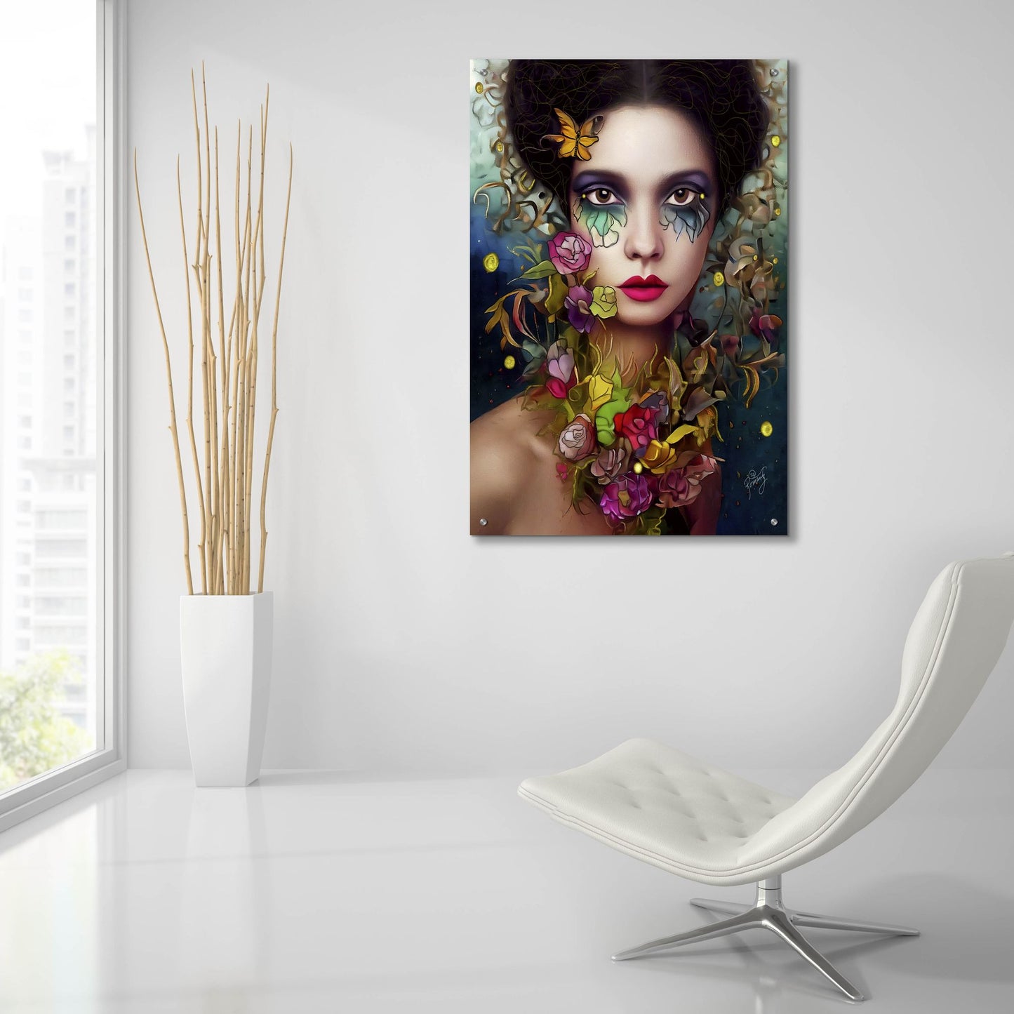 Epic Art 'Floral la Femme Portrait 4' by Romantz Art, Acrylic Glass Wall Art,24x36