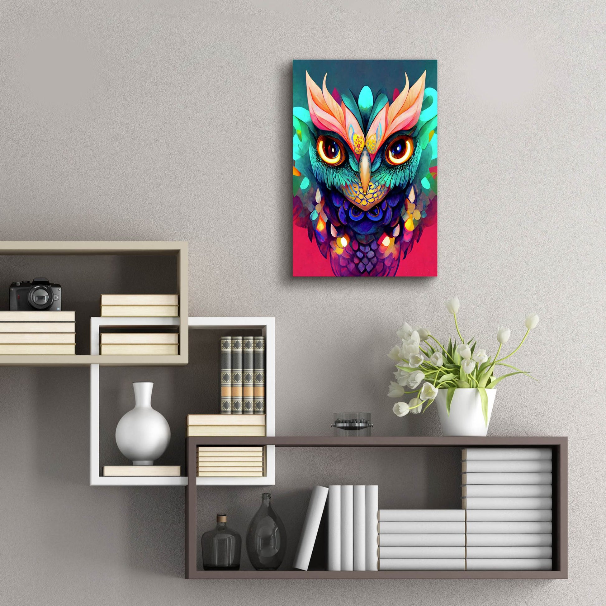 Epic Art 'Fantasy Owls 1' by Romantz Art, Acrylic Glass Wall Art,16x24