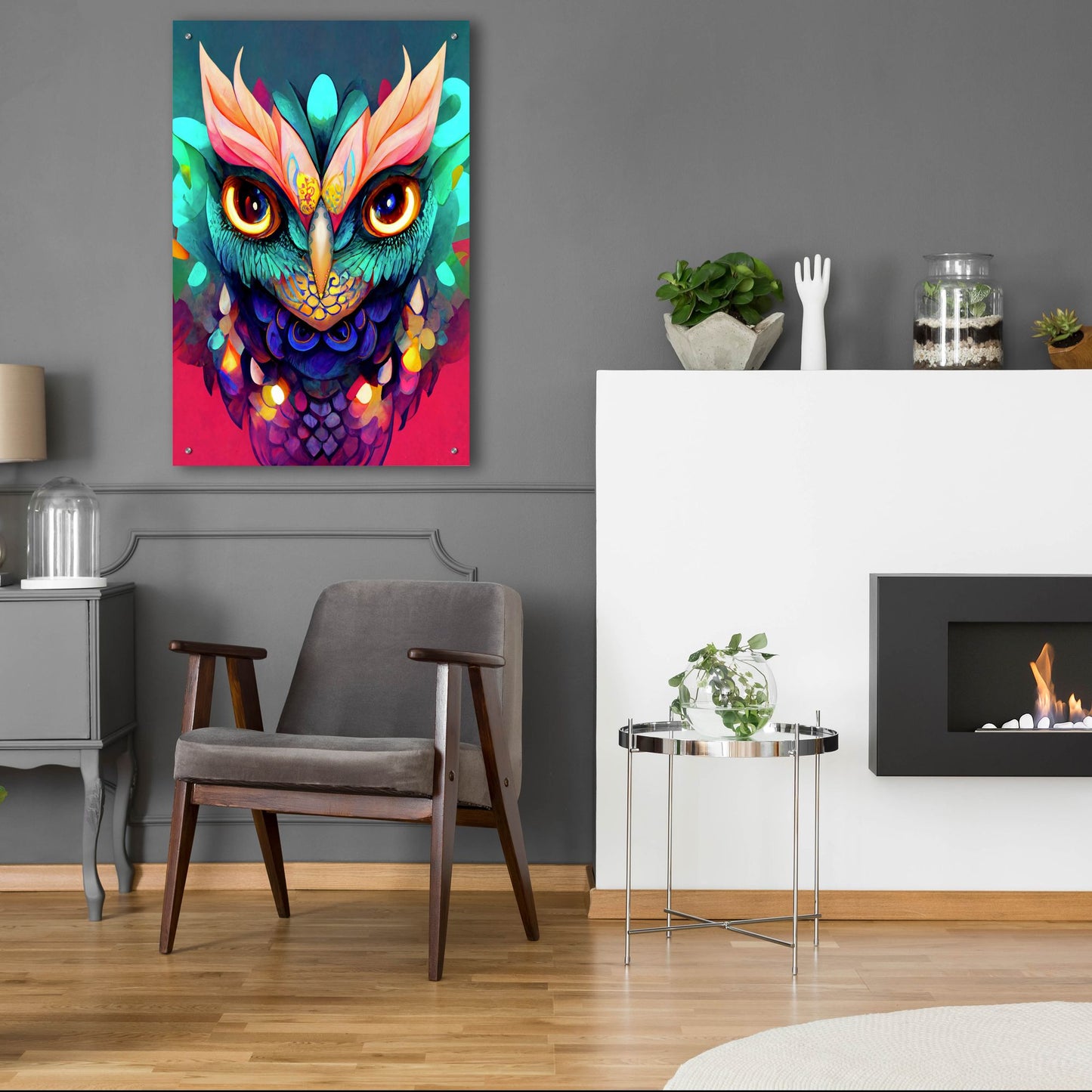 Epic Art 'Fantasy Owls 1' by Romantz Art, Acrylic Glass Wall Art,24x36