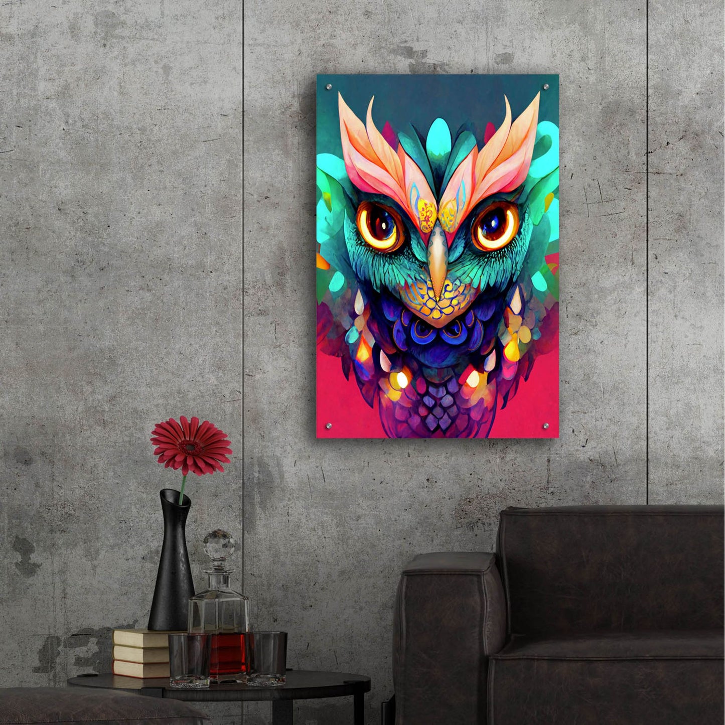 Epic Art 'Fantasy Owls 1' by Romantz Art, Acrylic Glass Wall Art,24x36