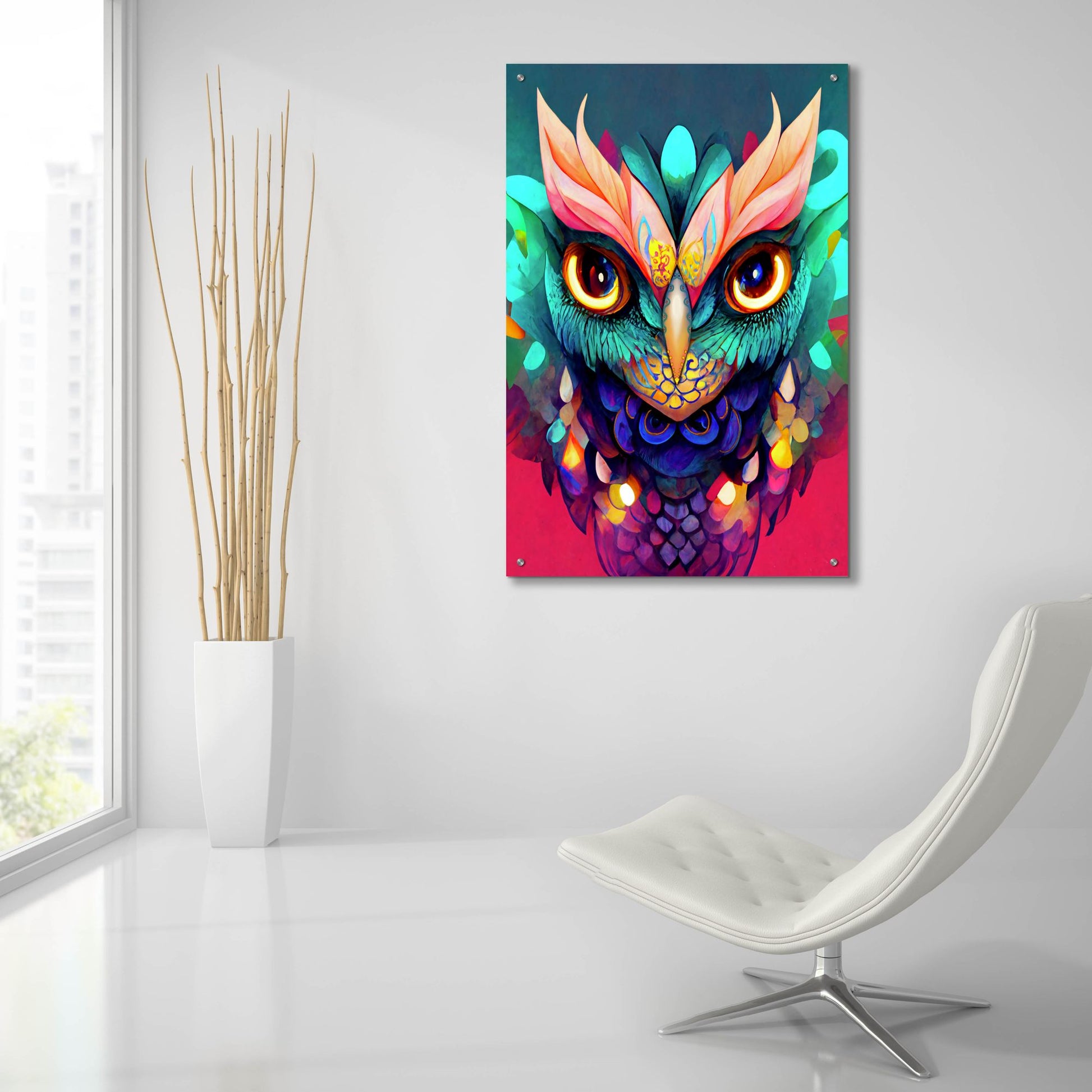 Epic Art 'Fantasy Owls 1' by Romantz Art, Acrylic Glass Wall Art,24x36