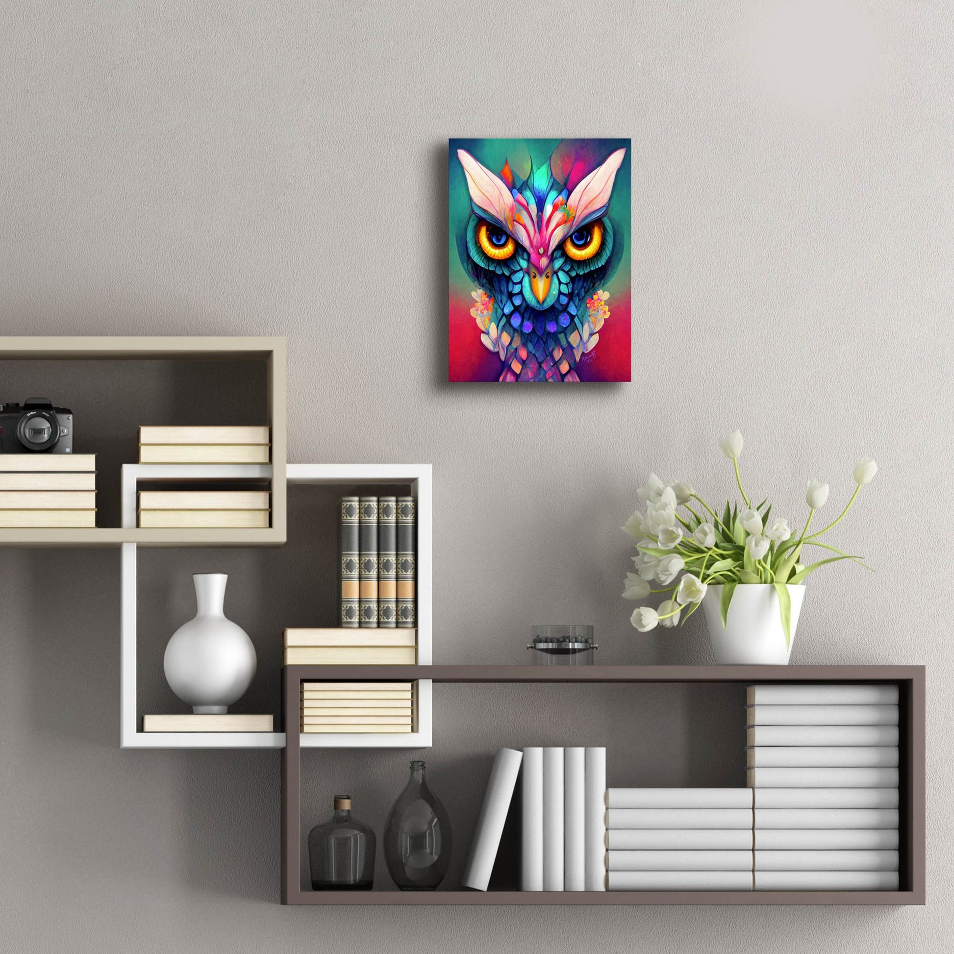 Epic Art 'Fantasy Owls 2' by Romantz Art, Acrylic Glass Wall Art,12x16