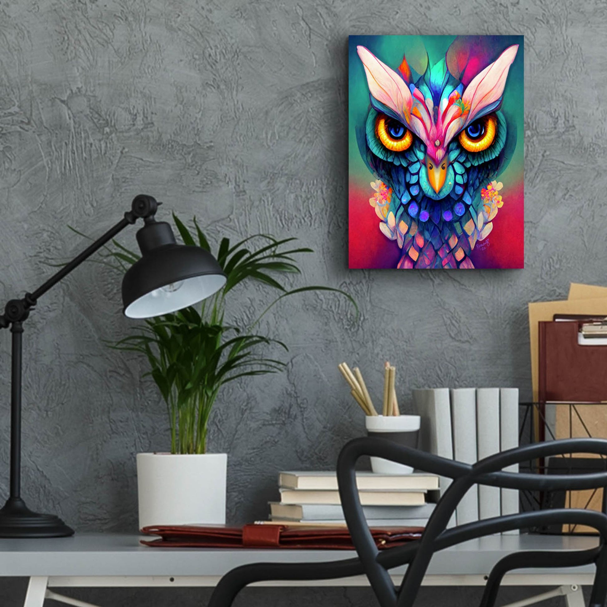 Epic Art 'Fantasy Owls 2' by Romantz Art, Acrylic Glass Wall Art,12x16