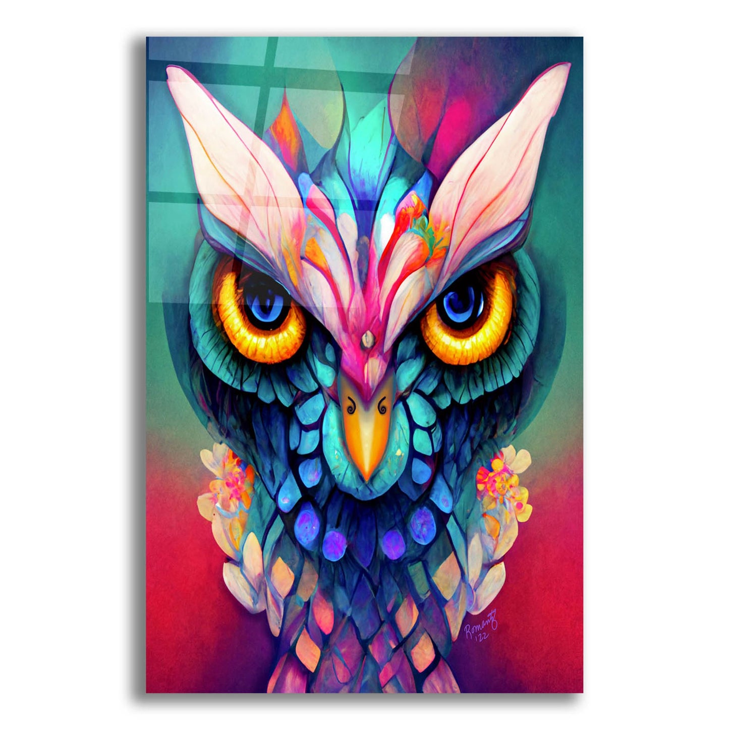 Epic Art 'Fantasy Owls 2' by Romantz Art, Acrylic Glass Wall Art,12x16