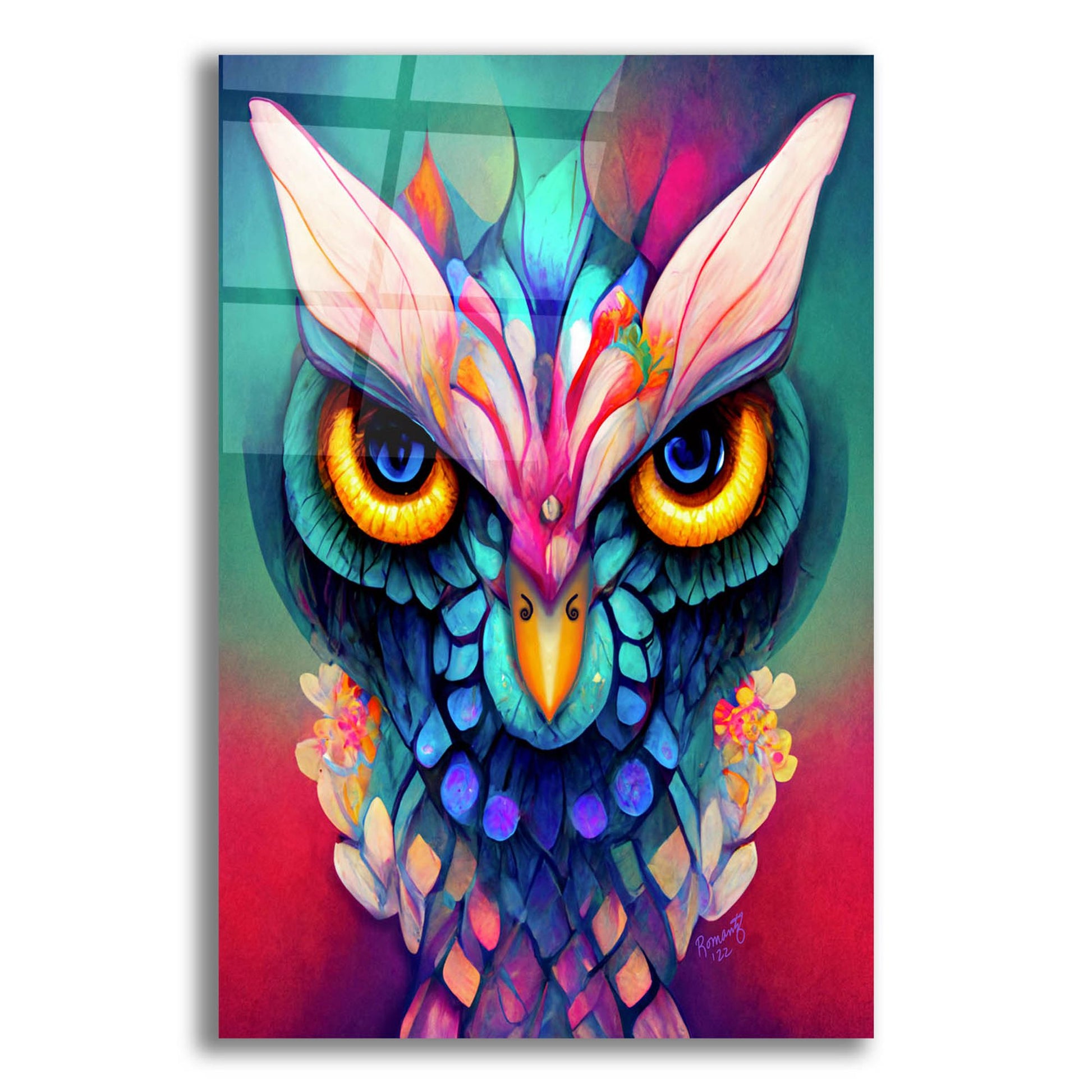 Epic Art 'Fantasy Owls 2' by Romantz Art, Acrylic Glass Wall Art,12x16