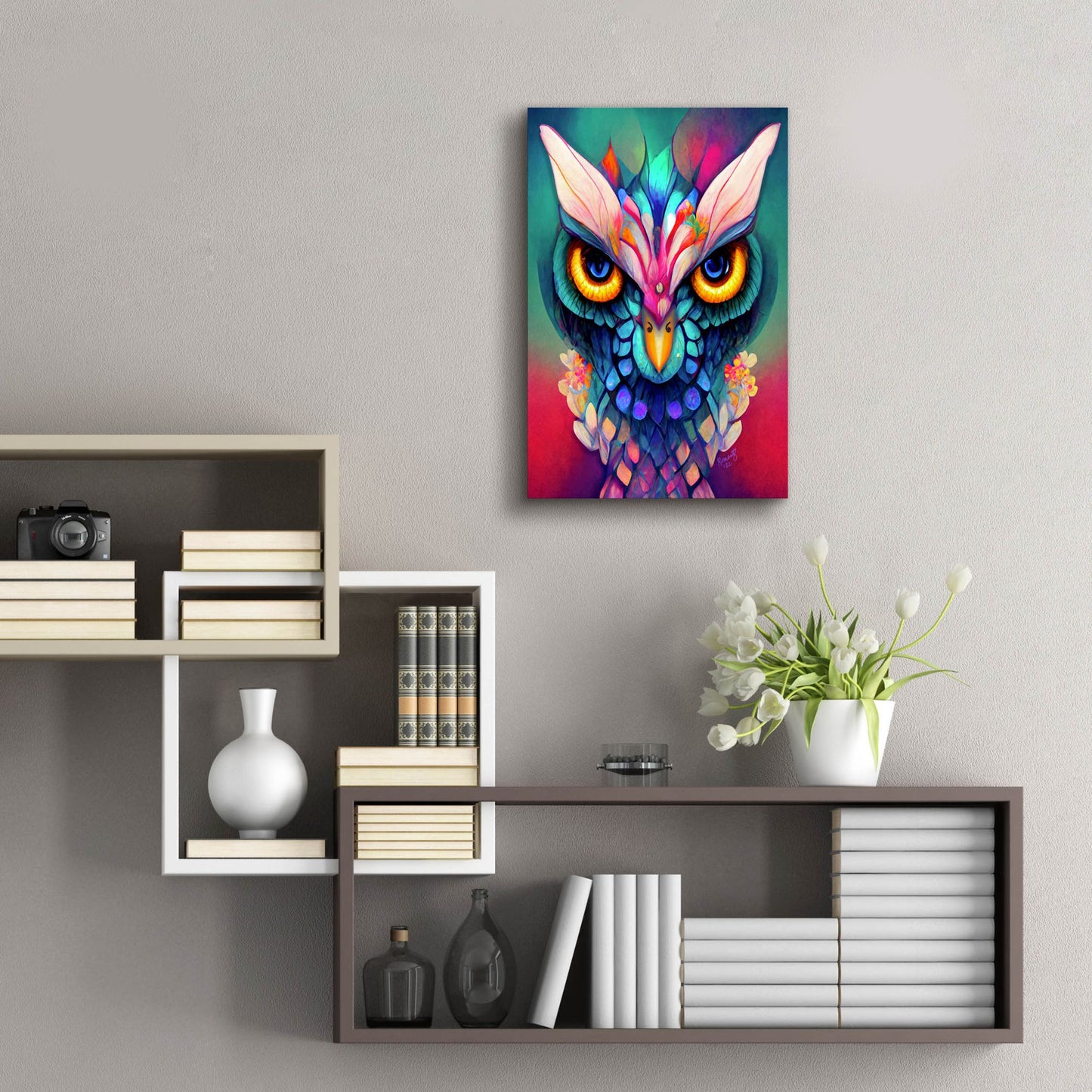 Epic Art 'Fantasy Owls 2' by Romantz Art, Acrylic Glass Wall Art,16x24