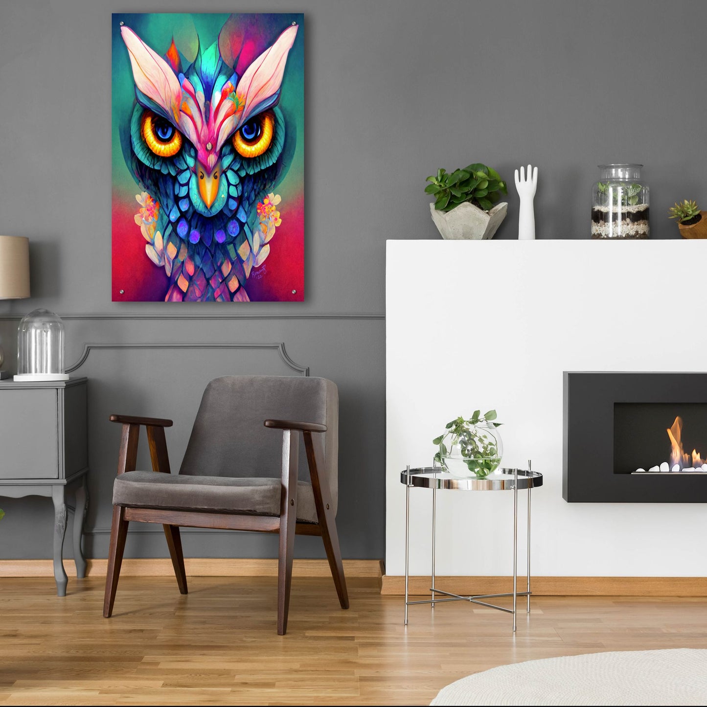 Epic Art 'Fantasy Owls 2' by Romantz Art, Acrylic Glass Wall Art,24x36