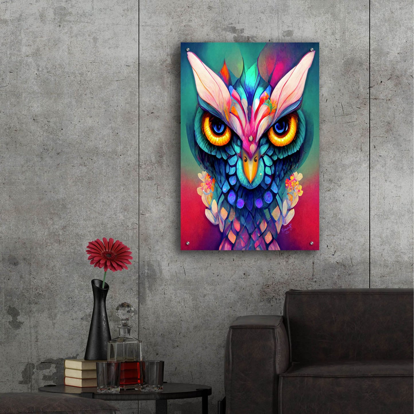 Epic Art 'Fantasy Owls 2' by Romantz Art, Acrylic Glass Wall Art,24x36