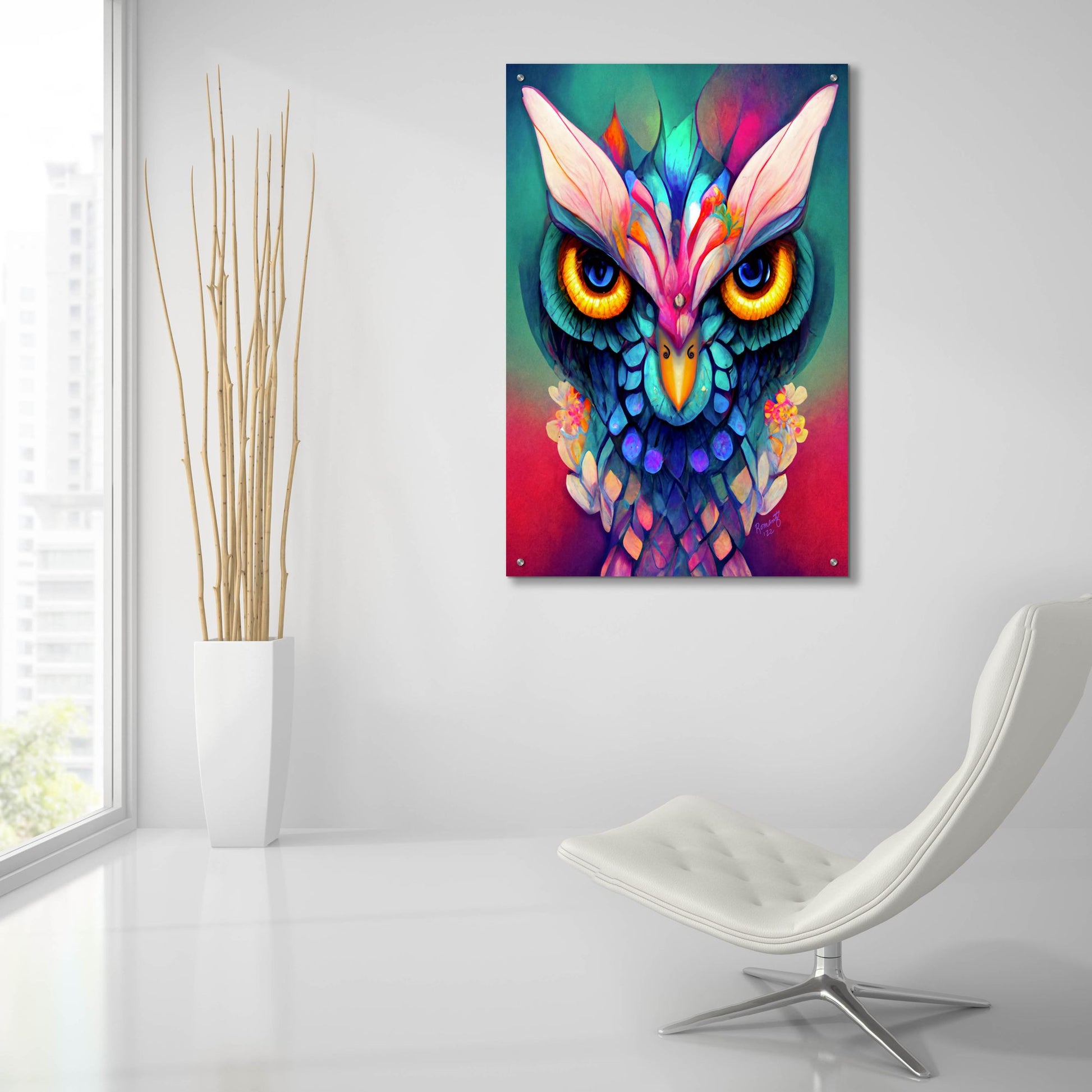 Epic Art 'Fantasy Owls 2' by Romantz Art, Acrylic Glass Wall Art,24x36