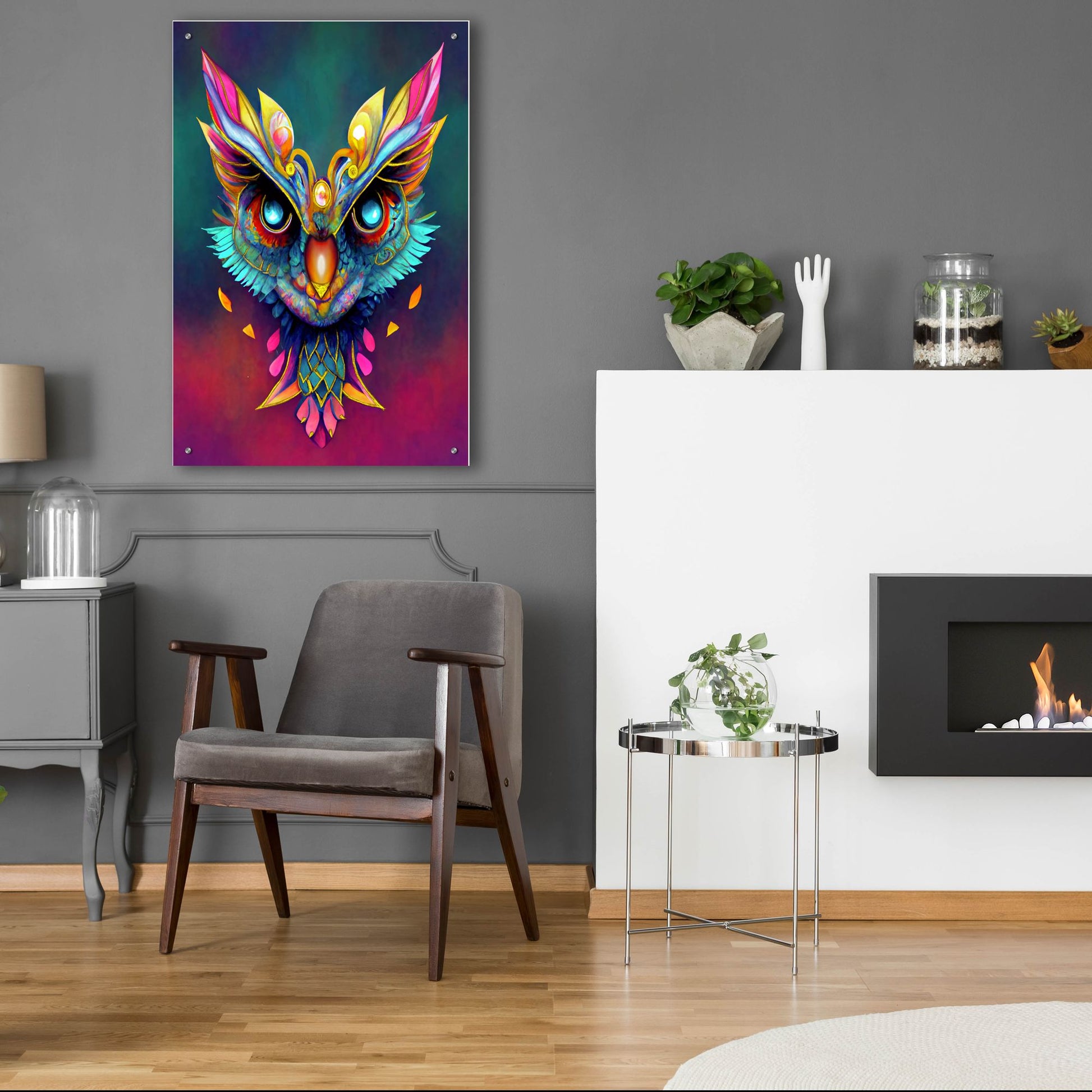 Epic Art 'Fantasy Owls 3' by Romantz Art, Acrylic Glass Wall Art,24x36