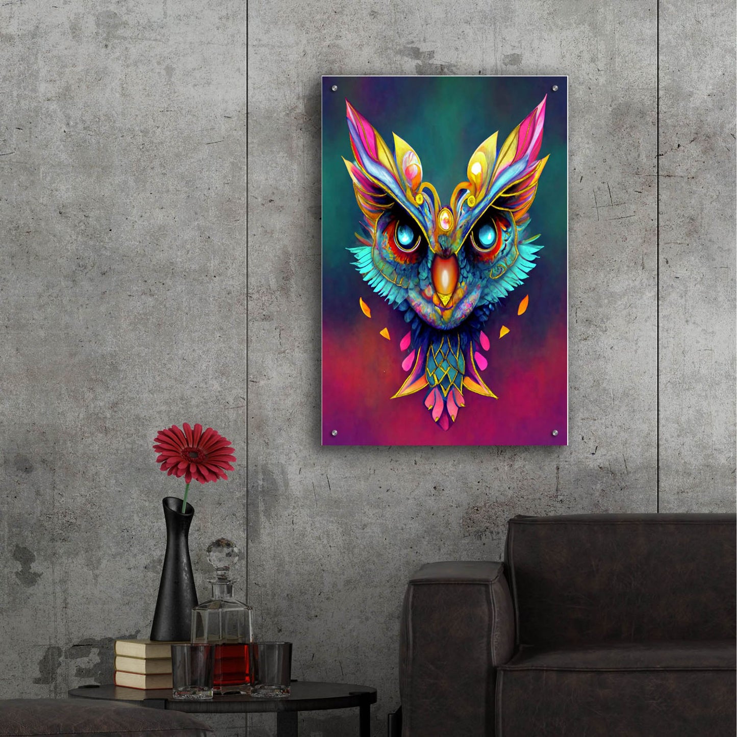 Epic Art 'Fantasy Owls 3' by Romantz Art, Acrylic Glass Wall Art,24x36