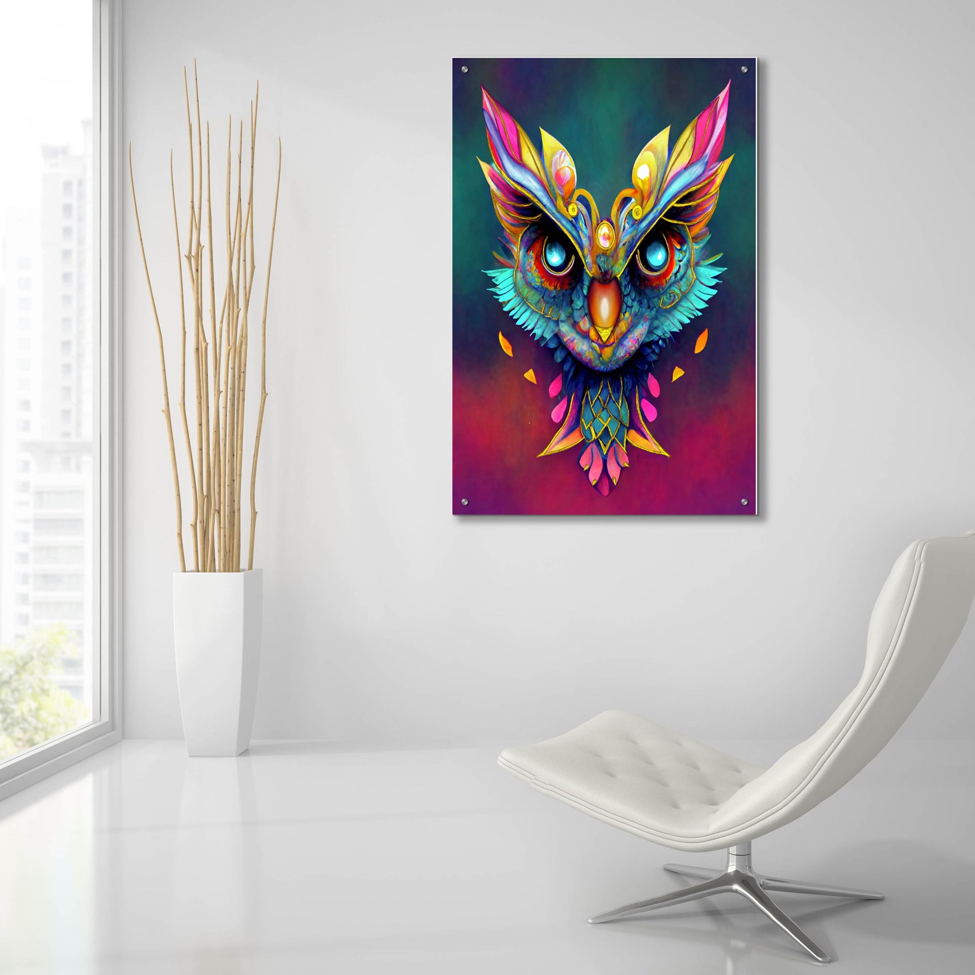 Epic Art 'Fantasy Owls 3' by Romantz Art, Acrylic Glass Wall Art,24x36