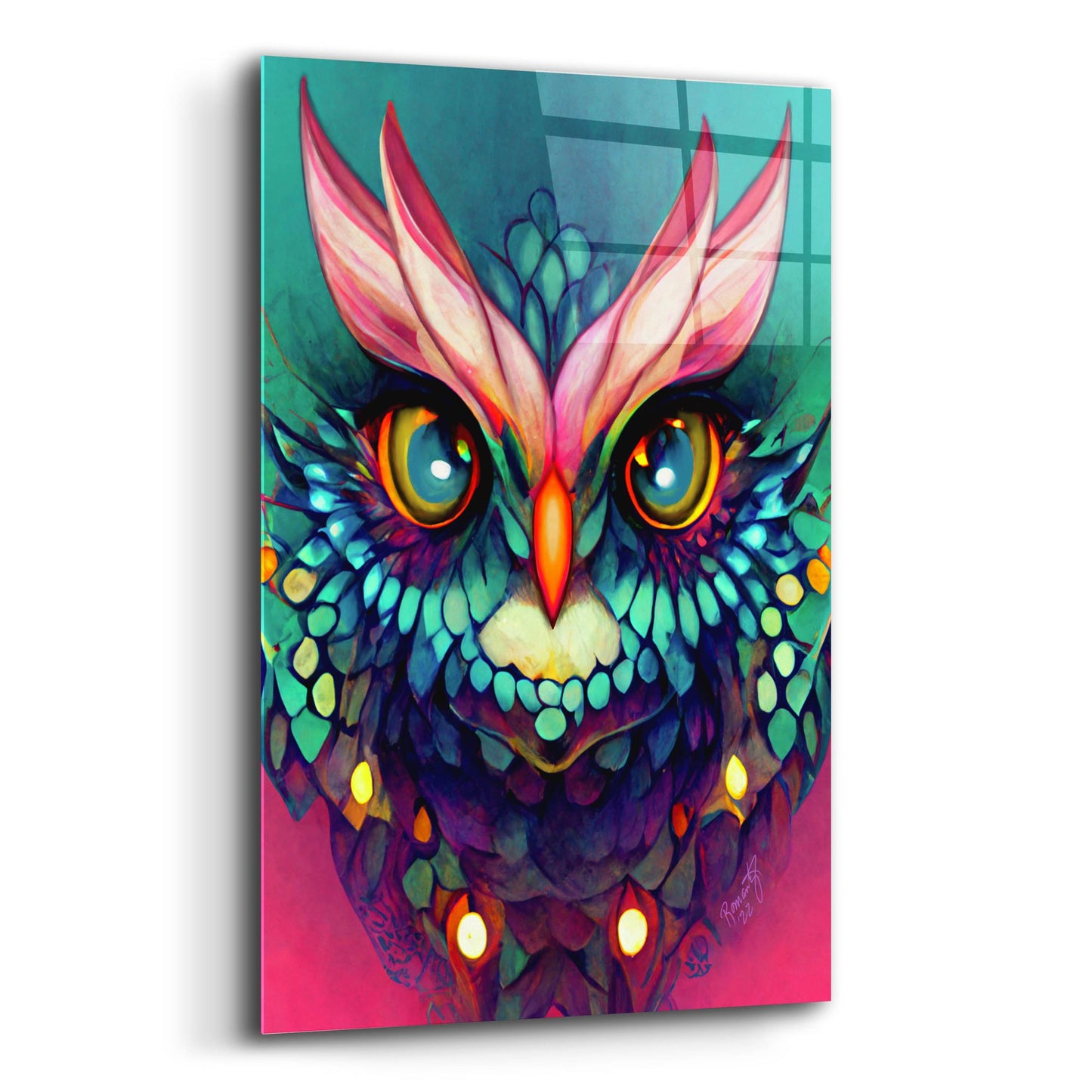 Epic Art 'Fantasy Owls 4' by Romantz Art, Acrylic Glass Wall Art,12x16