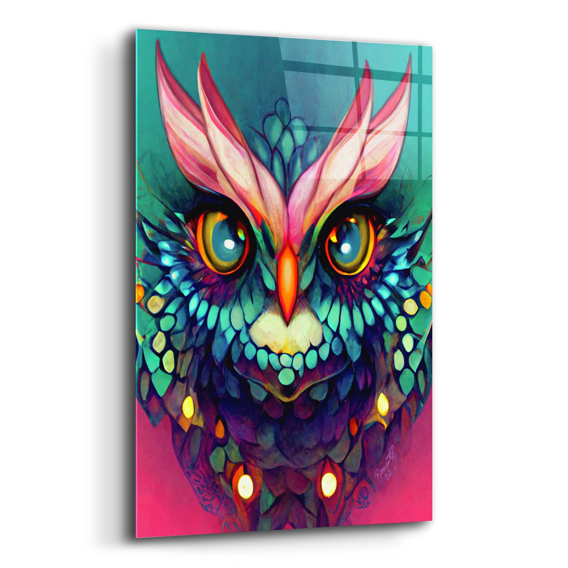 Epic Art 'Fantasy Owls 4' by Romantz Art, Acrylic Glass Wall Art,12x16