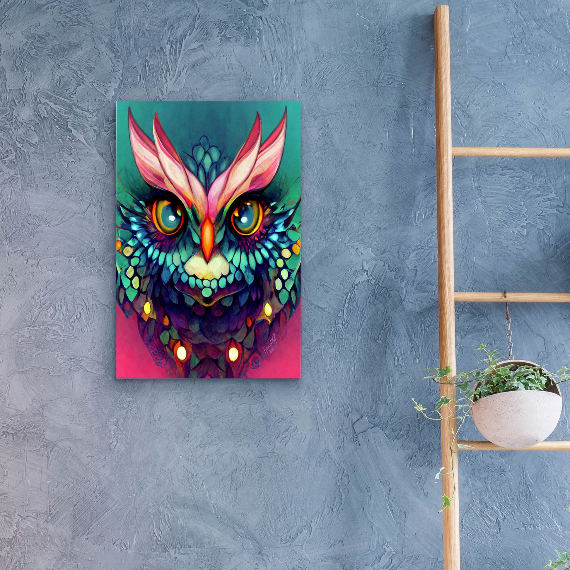 Epic Art 'Fantasy Owls 4' by Romantz Art, Acrylic Glass Wall Art,16x24