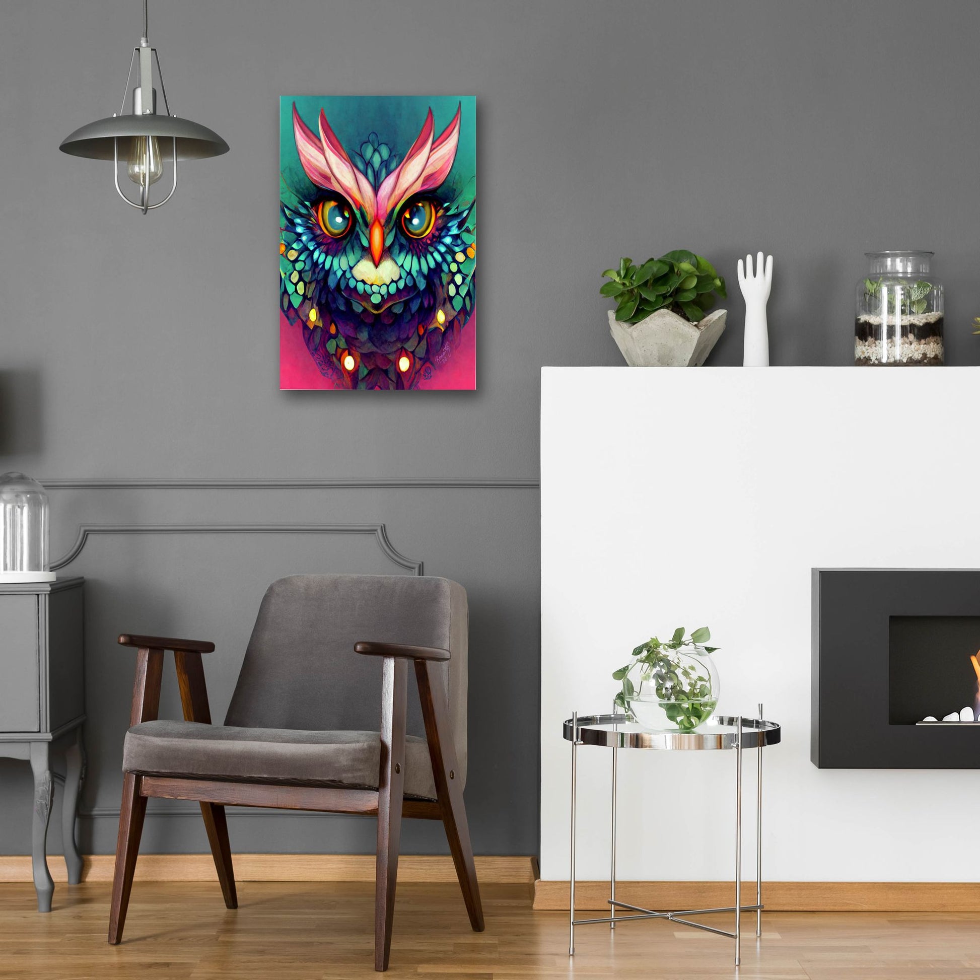 Epic Art 'Fantasy Owls 4' by Romantz Art, Acrylic Glass Wall Art,16x24