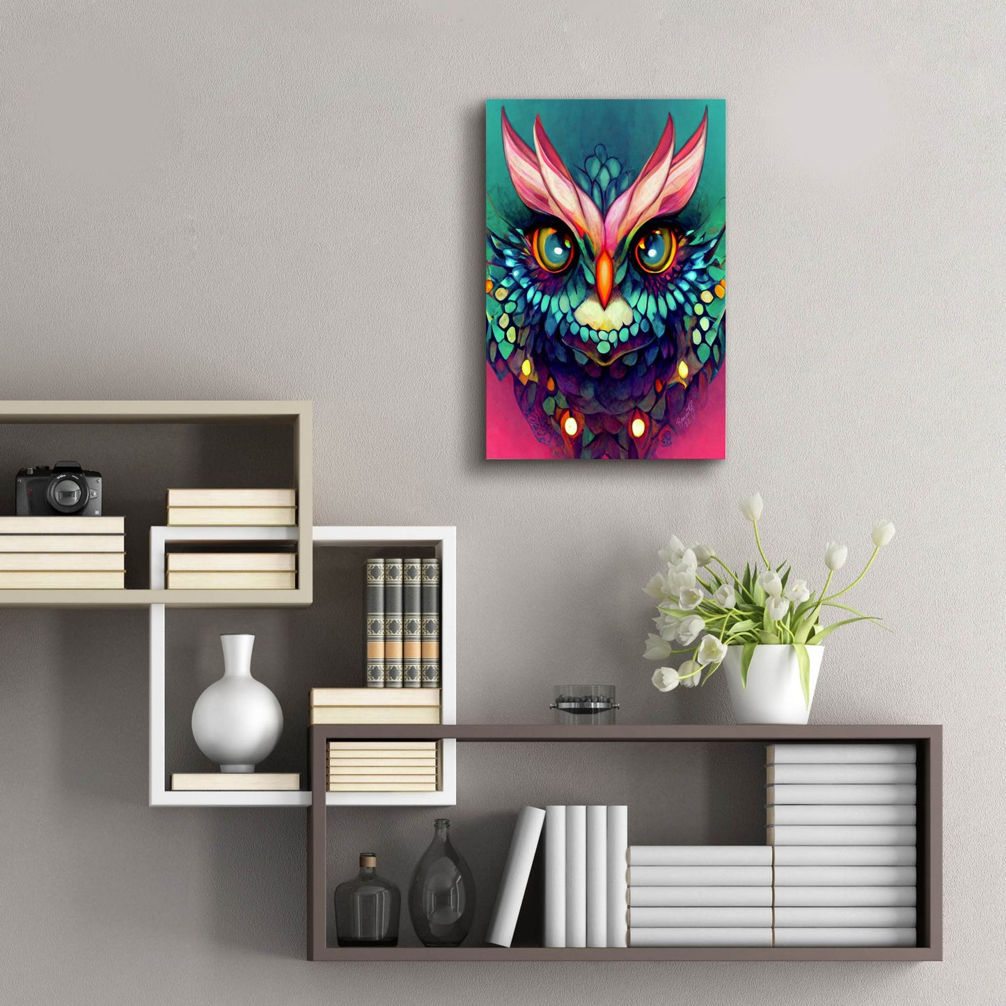 Epic Art 'Fantasy Owls 4' by Romantz Art, Acrylic Glass Wall Art,16x24